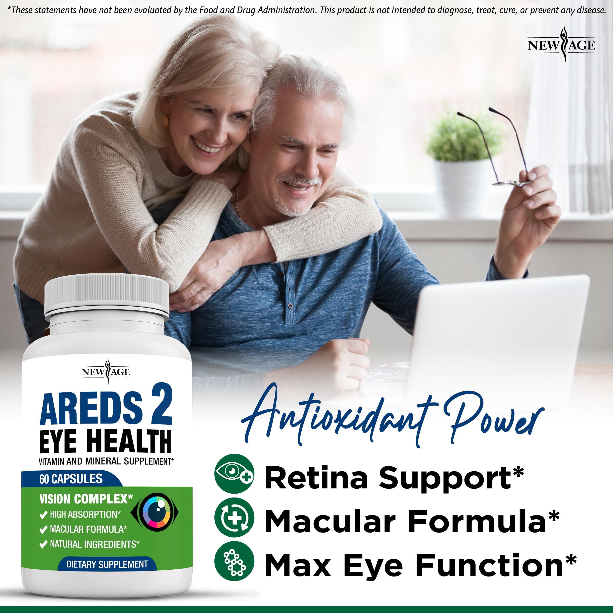 NEW AGE AREDS 2 Eye Vitamins - Lutein, Zeaxanthin, Bilberry, Astaxanthin Mineral Vision Supplement - 180 Count NEW AGE uk supplements
