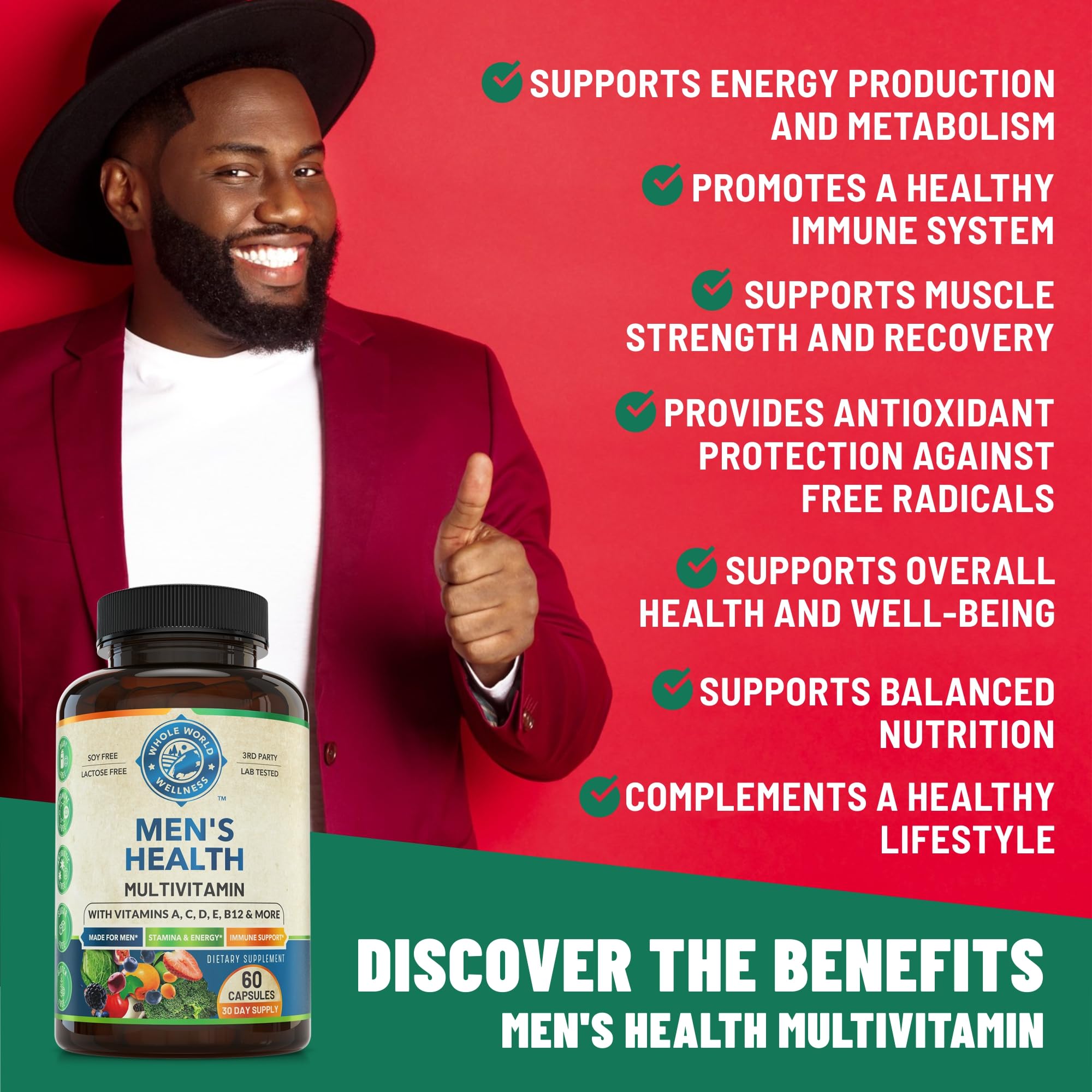 Whole World Wellness Mens Daily Multivitamin Multimineral Supplement for Energy, Focus, Stamina & Performance. Made for Men with 30+ Nutrients, Fruit & Energy Blend. Mens Vitamins, Made in The USA. WHOLE WORLD WELLNESS uk supplements