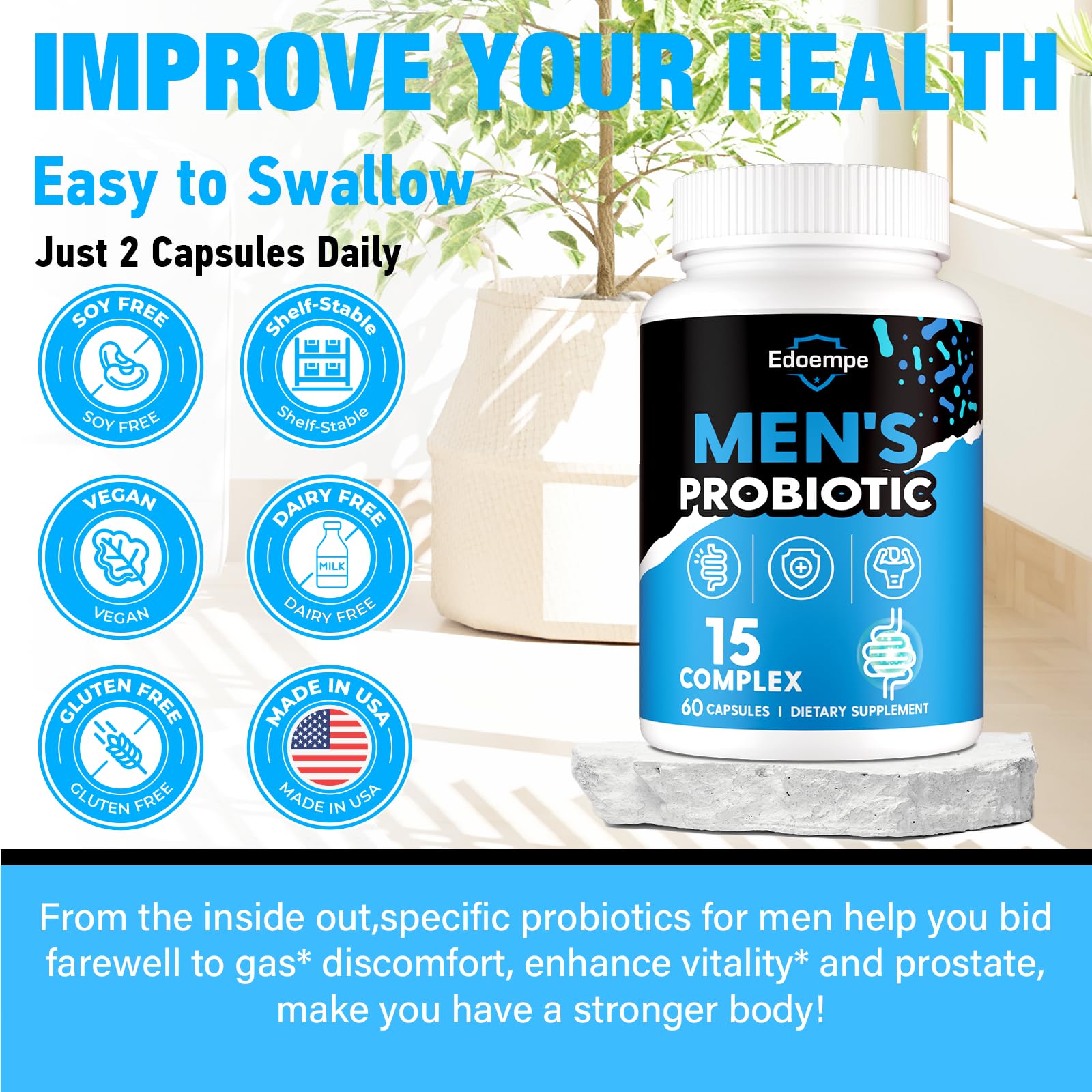 Probiotics for Men, 500 Billion CFUs 12 Strains, Mens Probiotics for Gut Health*, Digestive Health*, Energy, Prostate & Urinary Tract*, with Cranberry, Goji, Turmeric & Amla, Shelf Stable, 60 Caps Edoempe uk supplements