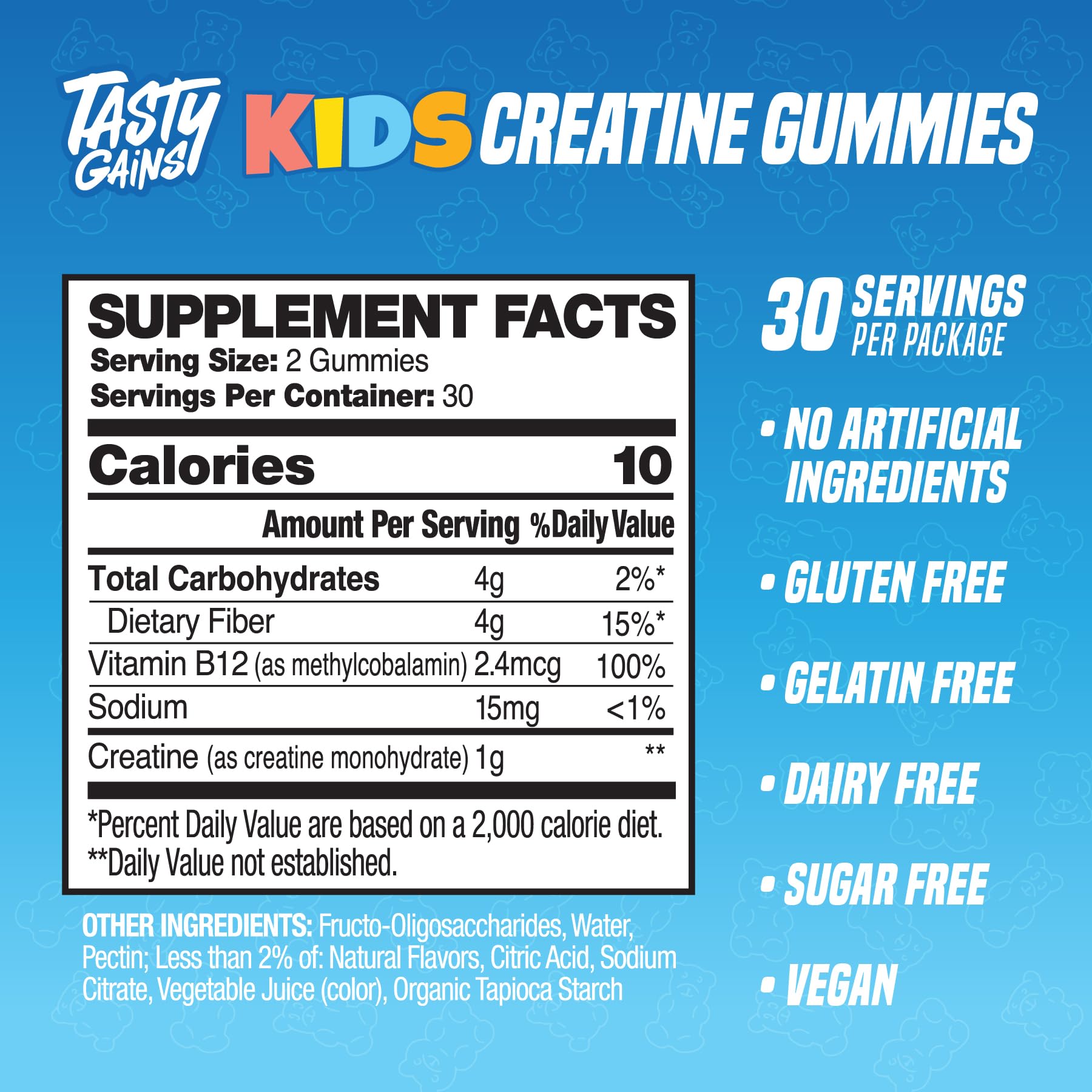 TASTY GAINS Kids & Teen Creatine Gummies with Vitamin B12 for Growth Support, Easy Chew Daily Supplement, Gummy Vitamins for Kids and Teens, Ages 5+ TASTY GAINS uk supplements
