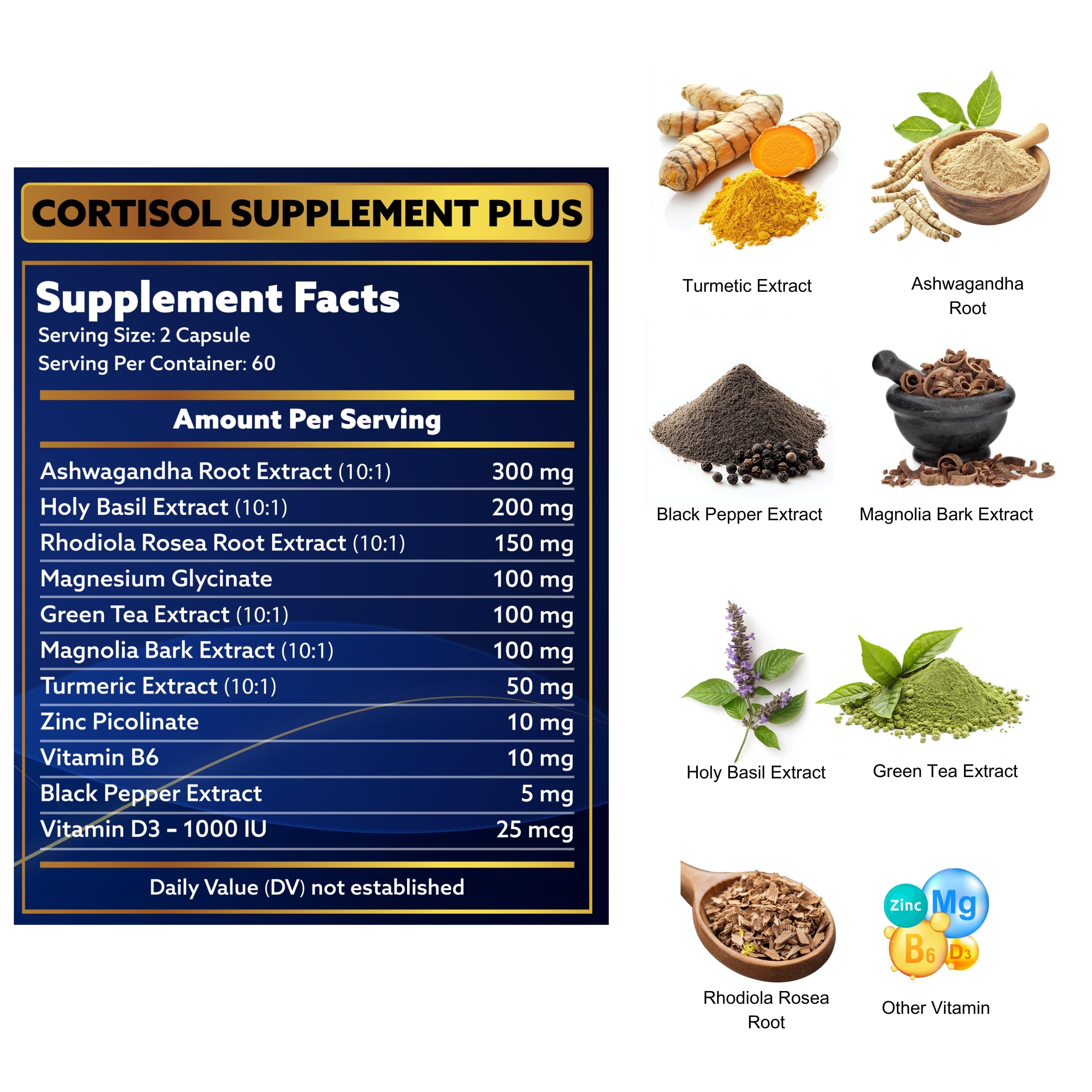 laslafarm 11in1 Cortisol Plus Supplement, 11in1 Ashwagandha and Natural Herbal Complex Vitamin Blend for Daily Mood, Focus and Sleep, Suitable for Women and Men 60 Capsules laslafarm uk supplements