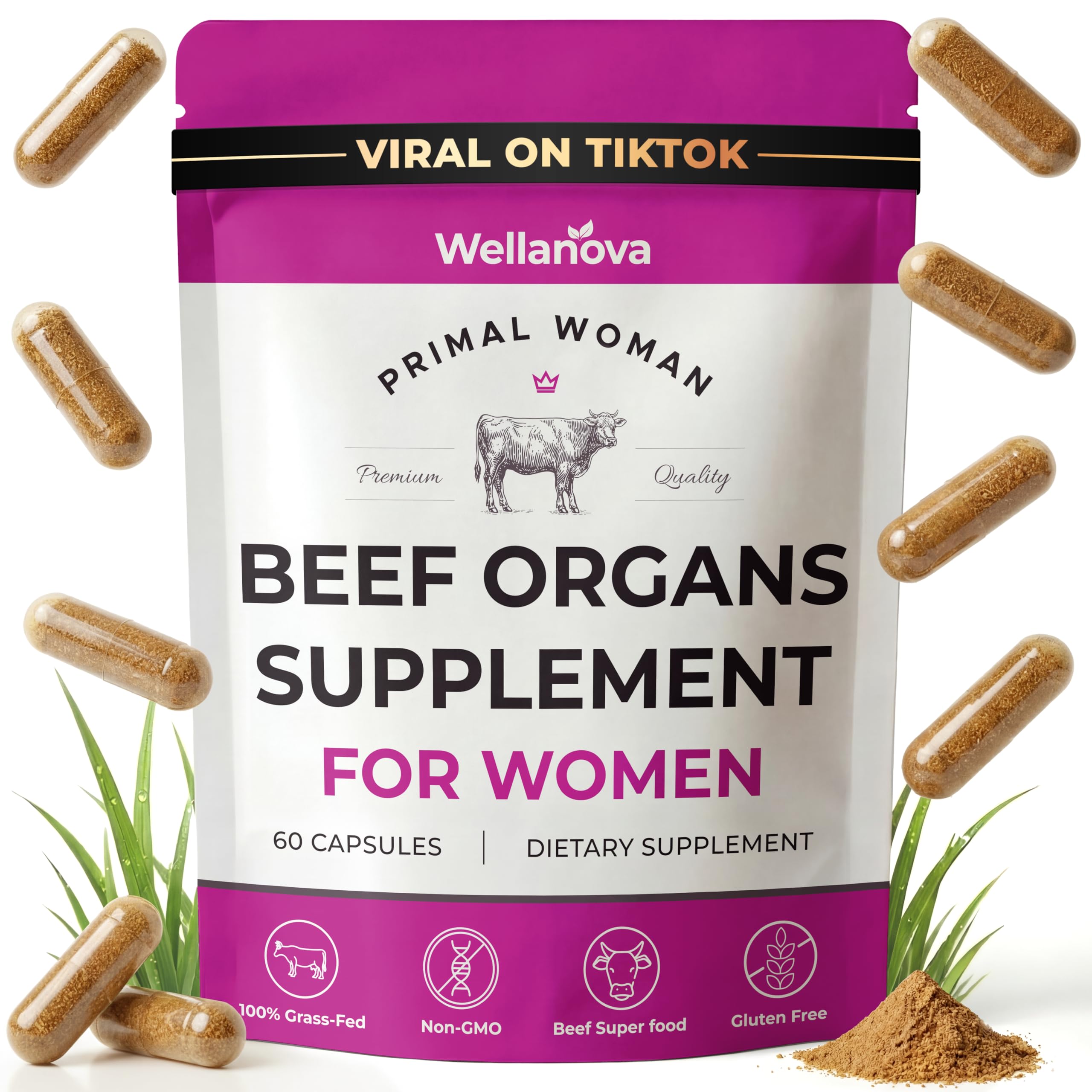 Primal Beef Organ Supplement for Women, Grass-Fed Ancestral Superfood Supplement with Uterus & Liver for Hormone Balance & Queen Energy - 60 Day Supply Wellanova uk supplements