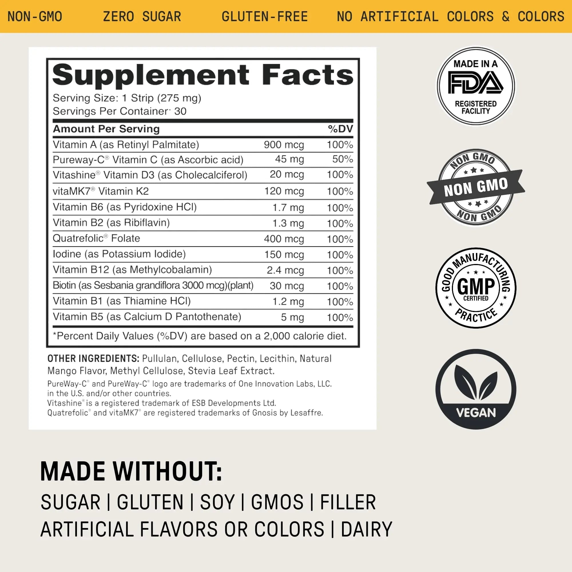 Meche Multivitamin for Women and Men Strip Supplements - Vitamins A, C, D, B6, Methylated B12, Folate, Biotin - Beauty, Energy, Immune Support Meche uk supplements