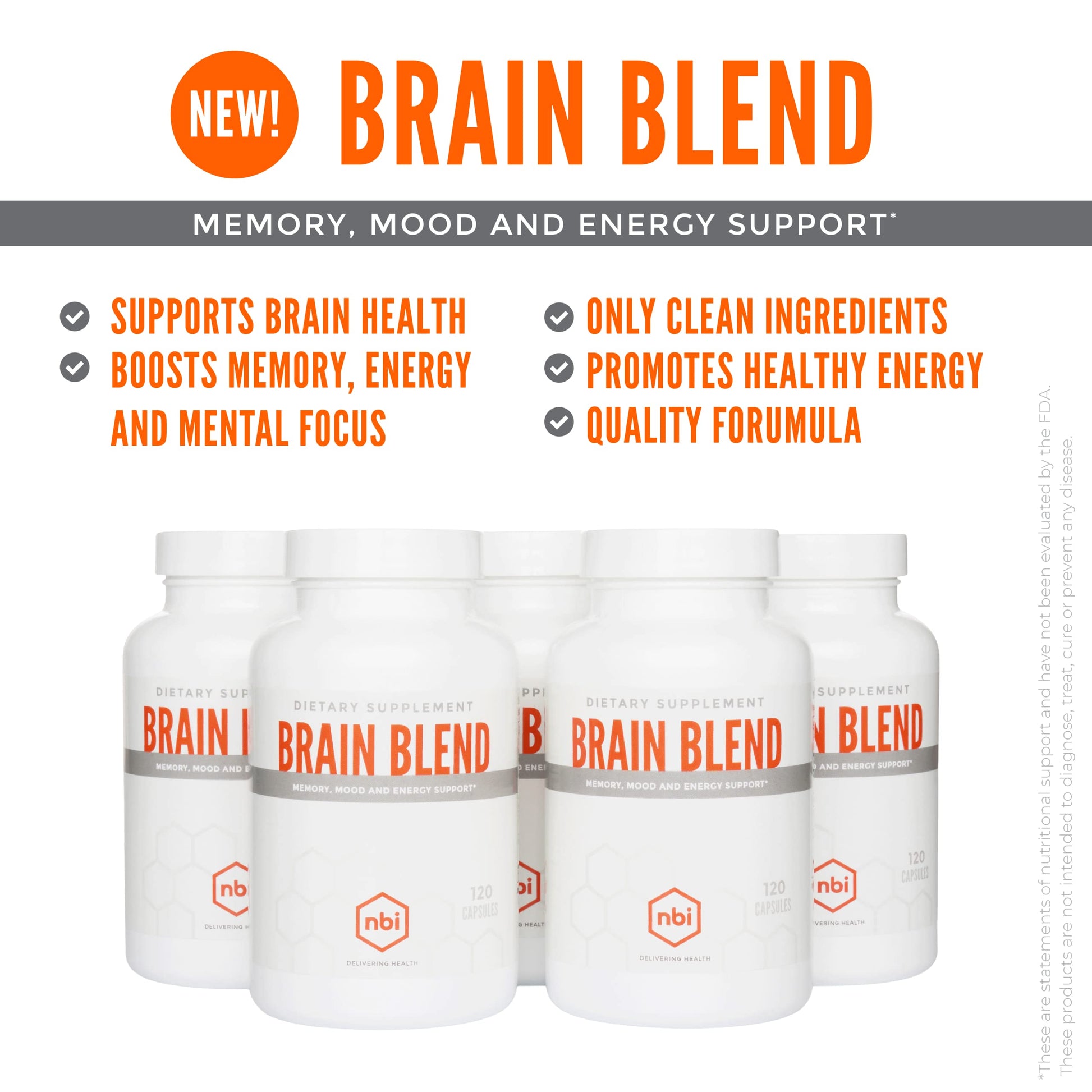 NBI Brain Blend for Memory, Focus, Concentration, Cognitive Function for Men & Women | Caffeine-Free with ALCAR, Alpha Lipoic Acid, Huperzine A, Turmeric | Nootropic | 120ct Capsules NBI uk supplements