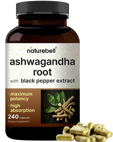 NatureBell Ashwagandha Root with Black Pepper Extract - 240 Capsules - High Strength Adaptogen for Calmness, Relaxation & Immune Support* NatureBell uk supplements