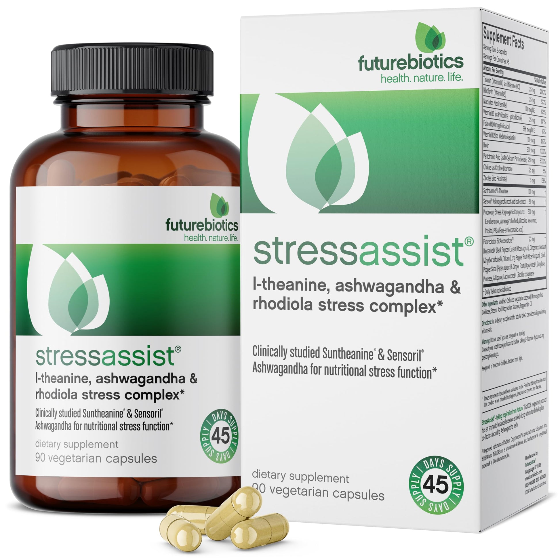 Futurebiotics Stressassist L-theanine Ashwagandha and Rhodiola Rosea Stress Complex - Natural Nutritional Stress Function, 90 Vegetarian Capsules Futurebiotics uk supplements