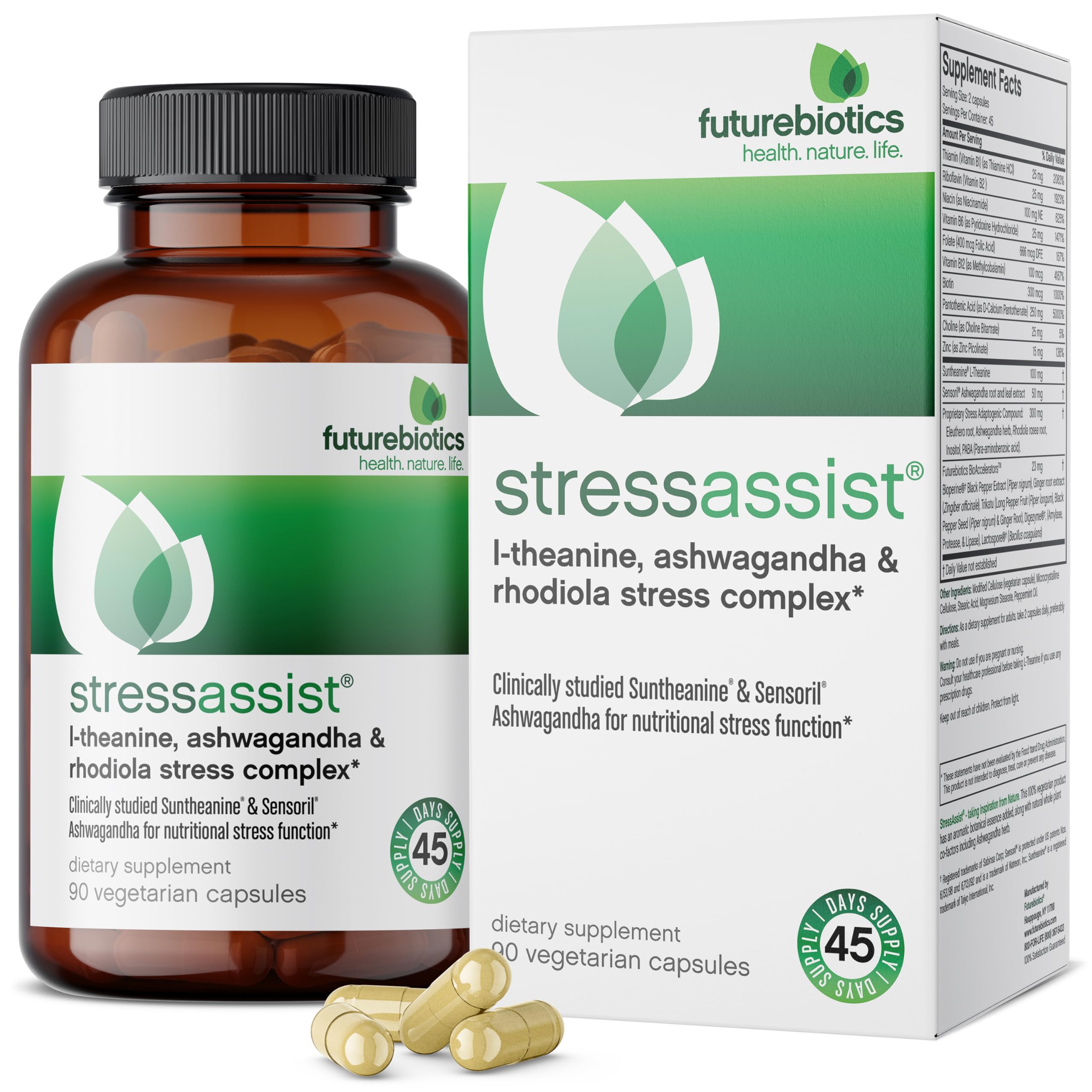 Futurebiotics Stressassist L-theanine Ashwagandha and Rhodiola Rosea Stress Complex - Natural Nutritional Stress Function, 90 Vegetarian Capsules Futurebiotics uk supplements