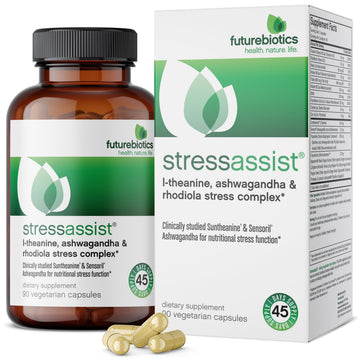 Futurebiotics Stressassist L-theanine Ashwagandha and Rhodiola Rosea Stress Complex - Natural Nutritional Stress Function, 90 Vegetarian Capsules Futurebiotics uk supplements