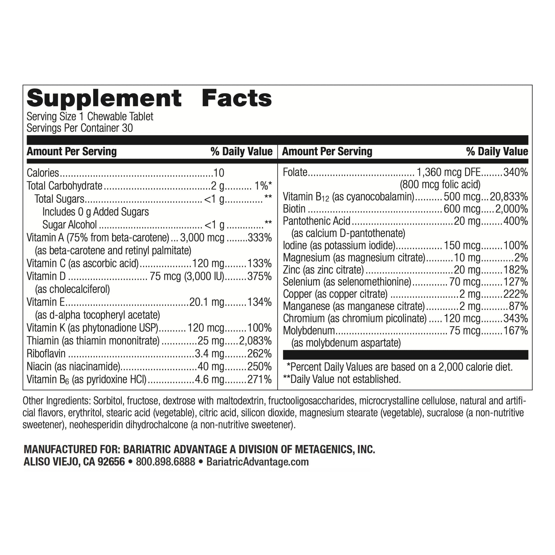 Bariatric Advantage Chewable Ultra Solo Without Iron - Once-Per-Day Daily Multivitamin - for Bariatric Surgery Patients Bariatric Advantage uk supplements