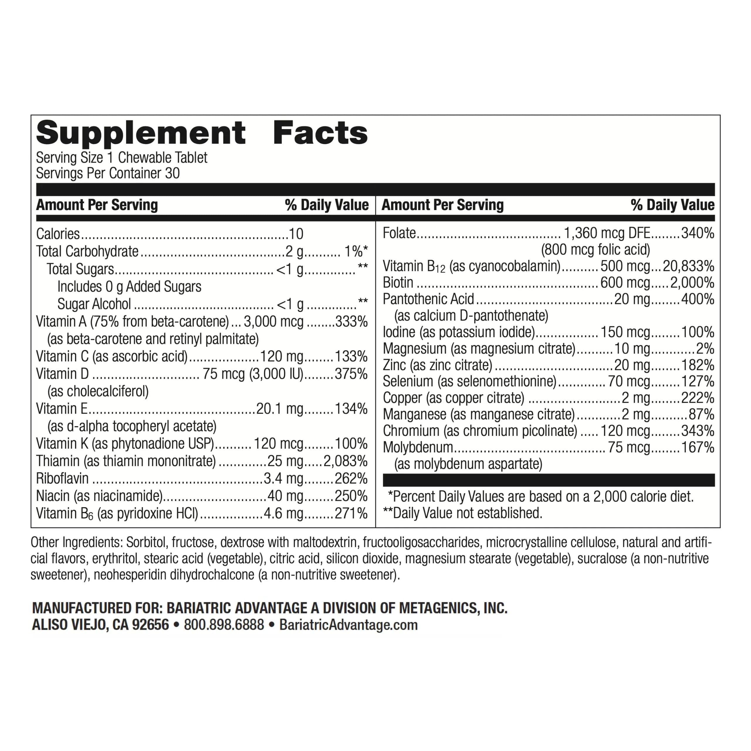 Bariatric Advantage Chewable Ultra Solo Without Iron - Once-Per-Day Daily Multivitamin - for Bariatric Surgery Patients Bariatric Advantage uk supplements