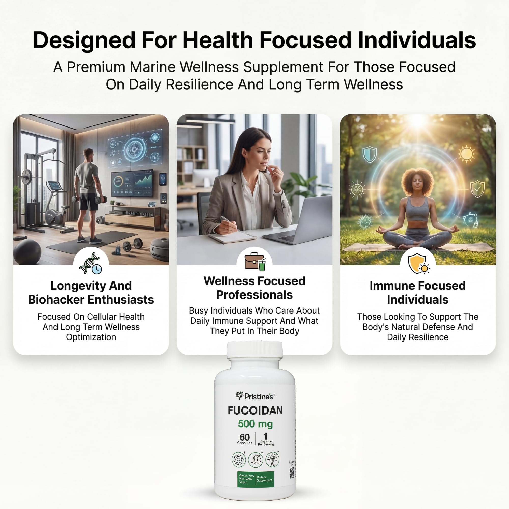 PRISTINE'S Fucoidan 500MG Immunity Supplement Capsules - 60 Day Supply - Brown Seaweed Extract - Potent Herbal Antioxidant Lung Health & Skin Health Support PRISTINE'S uk supplements