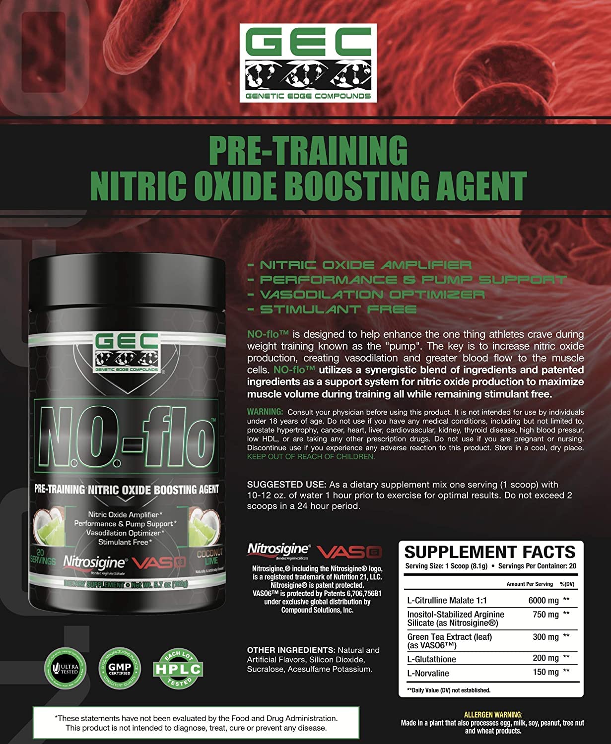 GEC N.O.- flo Nitric Oxide (Coconut Lime) GENETIC EDGE COMPOUNDS uk supplements