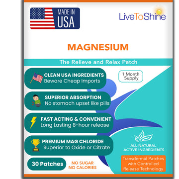 Magnesium Patches for Men and Women - Sleep Support & Relaxation, Muscle Recovery, Nerve Function - USA Made - 30 Premium Fast-Acting, Slow-Release Patches - Live To Shine Live To Shine uk supplements