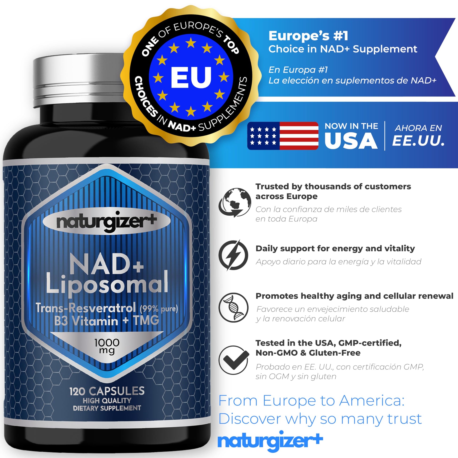 naturgizer+ Liposomal NAD+ Supplement with Resveratrol, TMG & Vitamin B3 | 4-in-1 Healthy Aging & Cellular Energy Support | High Absorption NAD Plus for Men & Women Over 40 | 120 Capsules naturgizer+ uk supplements