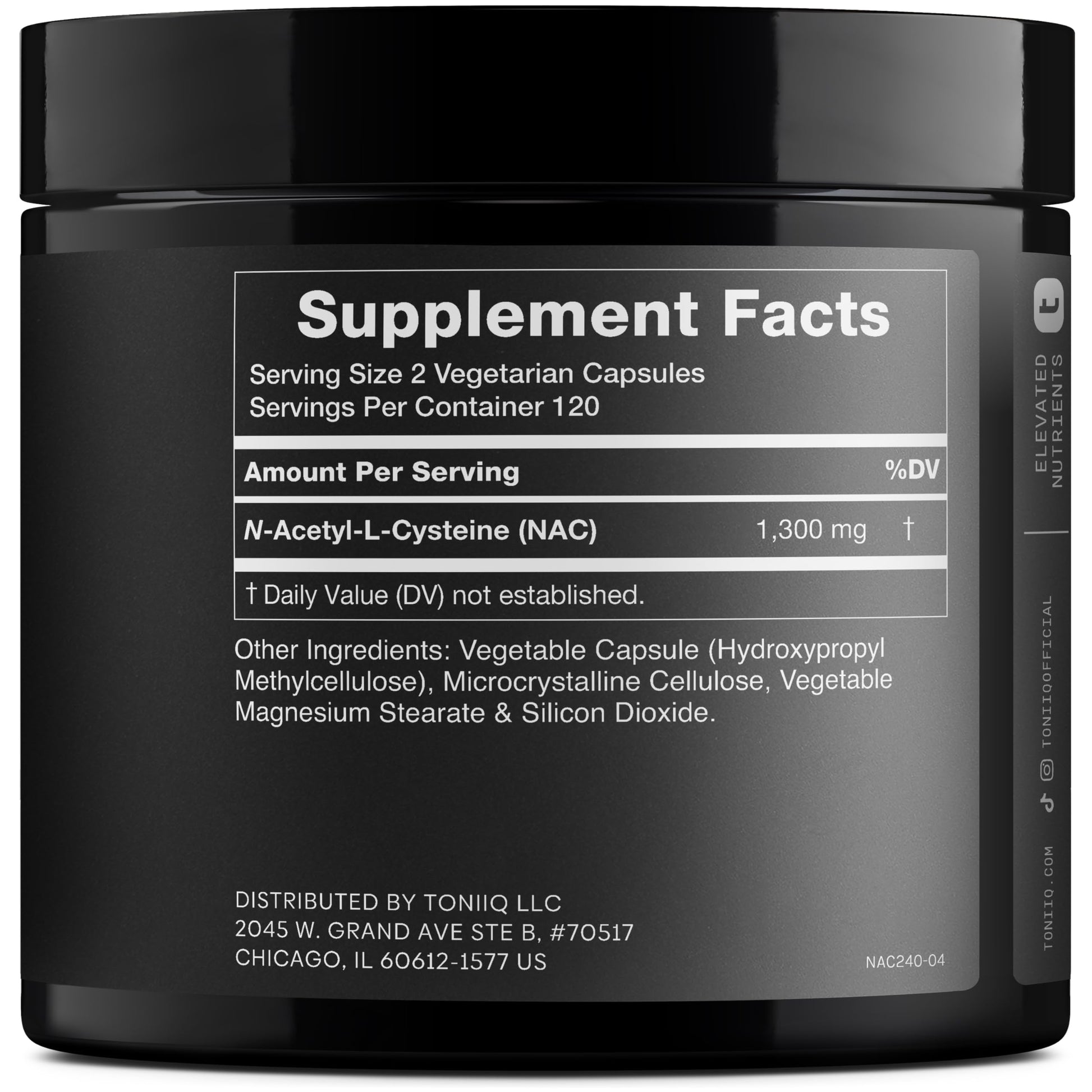 Toniiq 1300mg NAC - 4 Month Supply - Min. 98%+ Tested Purity - Ultra High Strength Bioavailable NAC Cysteine Supplement - 240 Vegetarian N Acetyl Cysteine Capsules -Lab Tested TQ Toniiq uk supplements