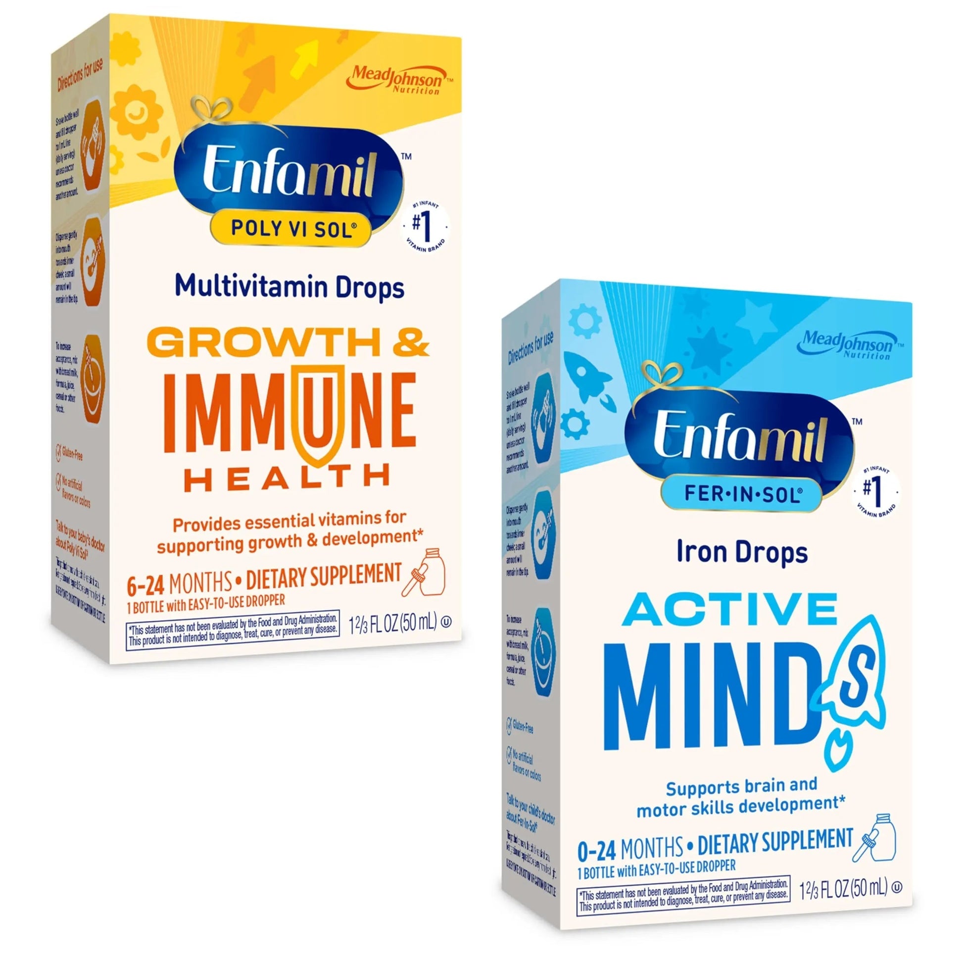 Enfamil Poly-Vi-Sol and Fer-in-Sol Iron Liquid Drop Multivitamin Supplements for Infants and Toddlers, 2x50 mL Dropper Bottle Enfamil Prenatals & Baby Vitamins uk supplements