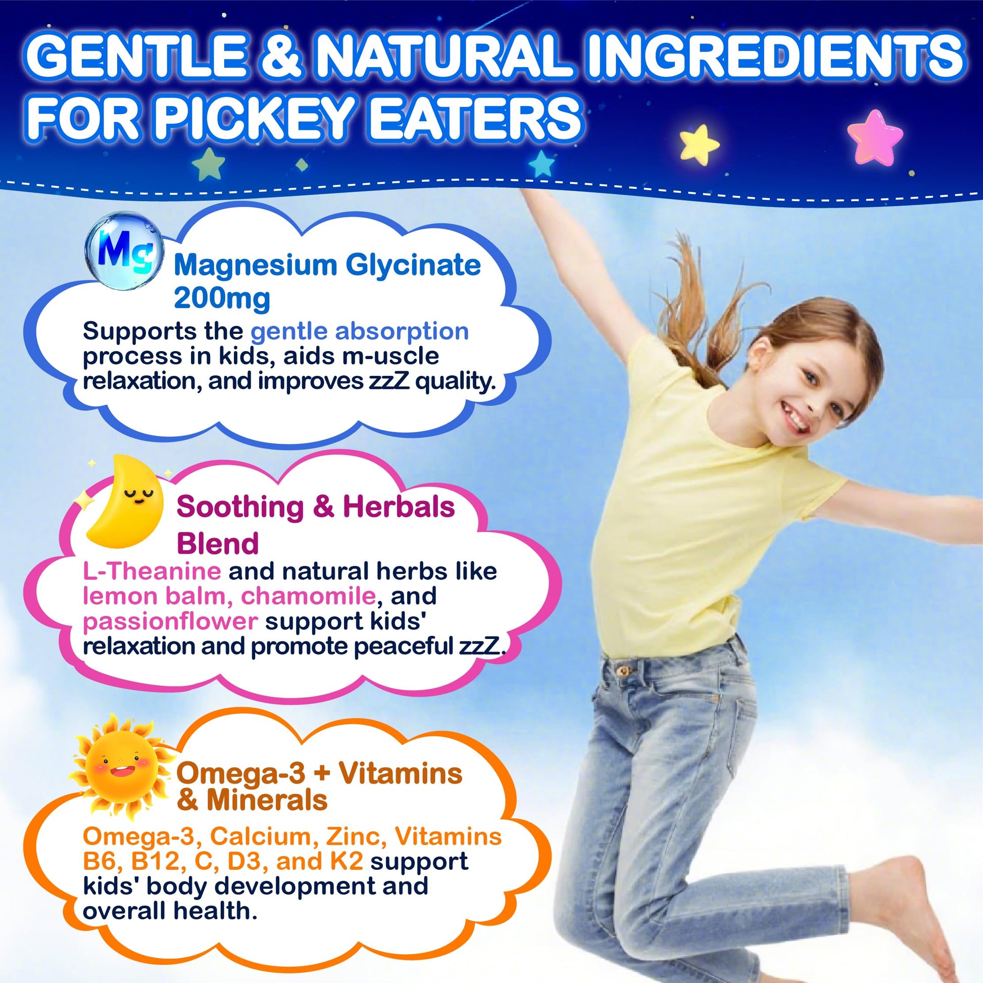 Kids Magnesium Glycinate Gummies - Magnesium Glycinate Supplement 200mg with L-theanine Omega-3 Calcium Vitamin D3 & B12 for Kids Natural Zzz at Bedtime & Overall Health - Sugar Free & Non-GMO Edmmyliy uk supplements