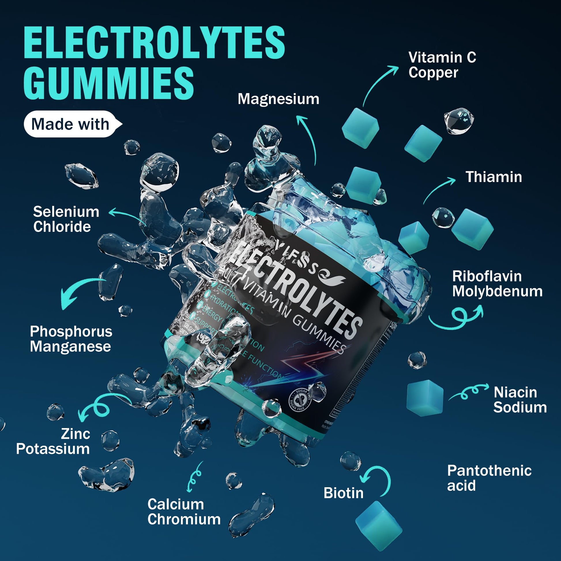 VIFSSG Electrolytes Gummies No Sugar, 120 Chewable Electrolyte Gummies with 6 Electrolytes for Runners and Endurance Sports, Refreshing Blue Raspberry, Hydration Electrolyte Chews, 1 Pack VIFSSG uk supplements