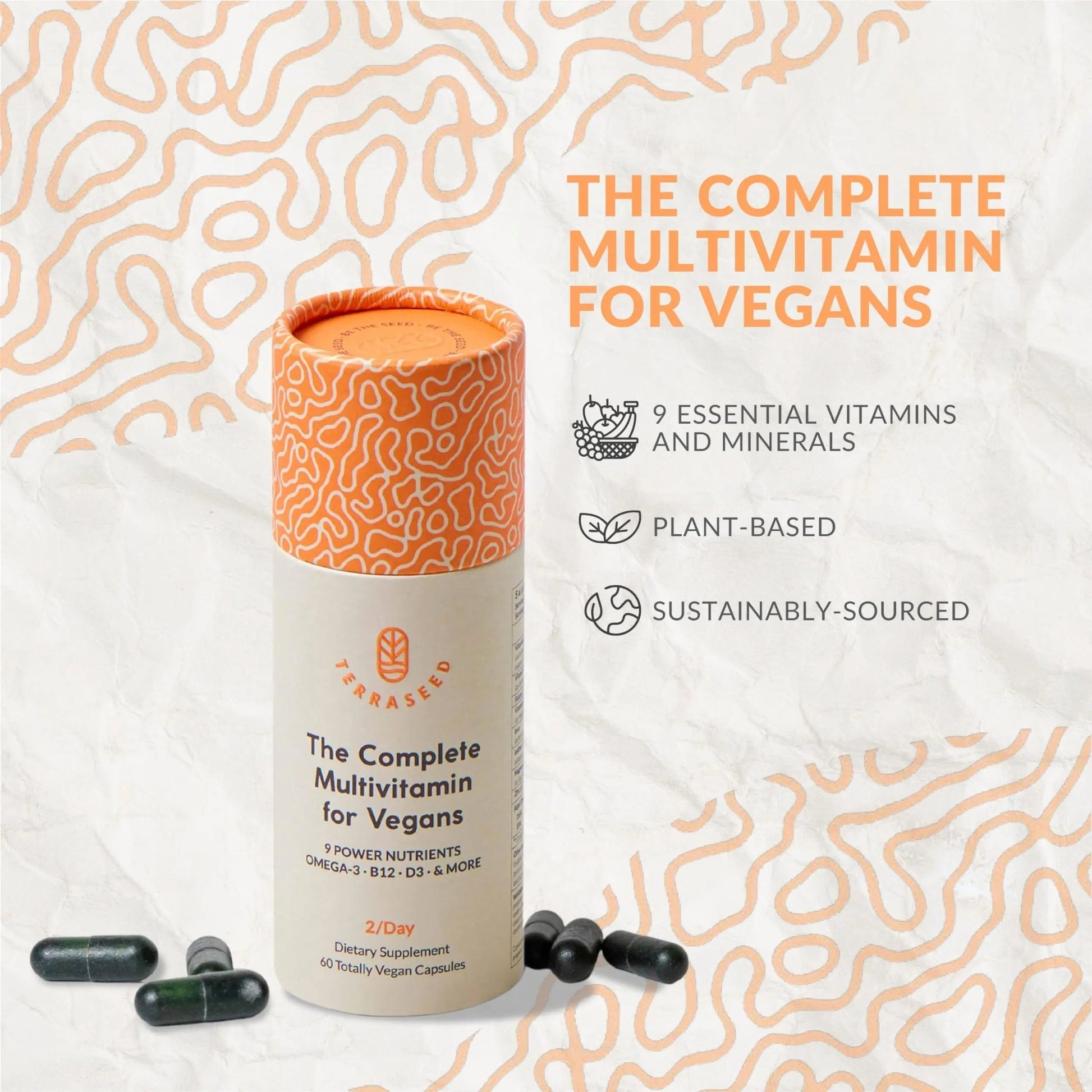 Complete Vegan Multivitamin with Iron, Omega 3, Vitamin D3, Folate, Zinc, Vitamin B12, & More - 100% Sustainable Vegan Vitamins Terraseed uk supplements
