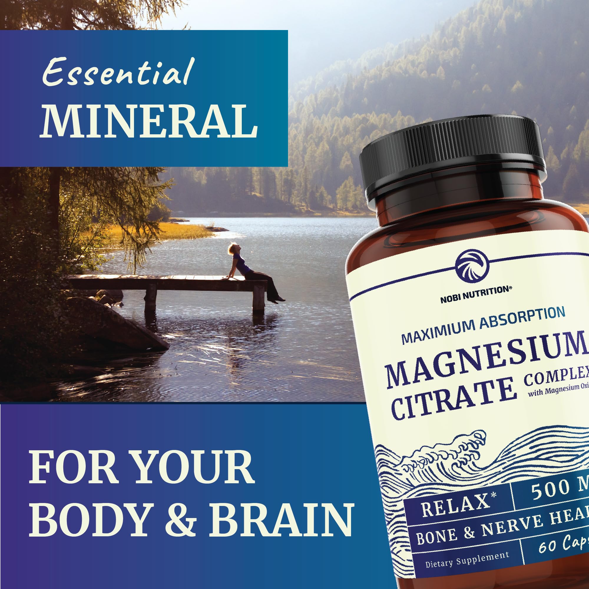 Magnesium Citrate Complex 500 MG for Calm, Relaxation, Constipation & Digestion Nobi Nutrition uk supplements
