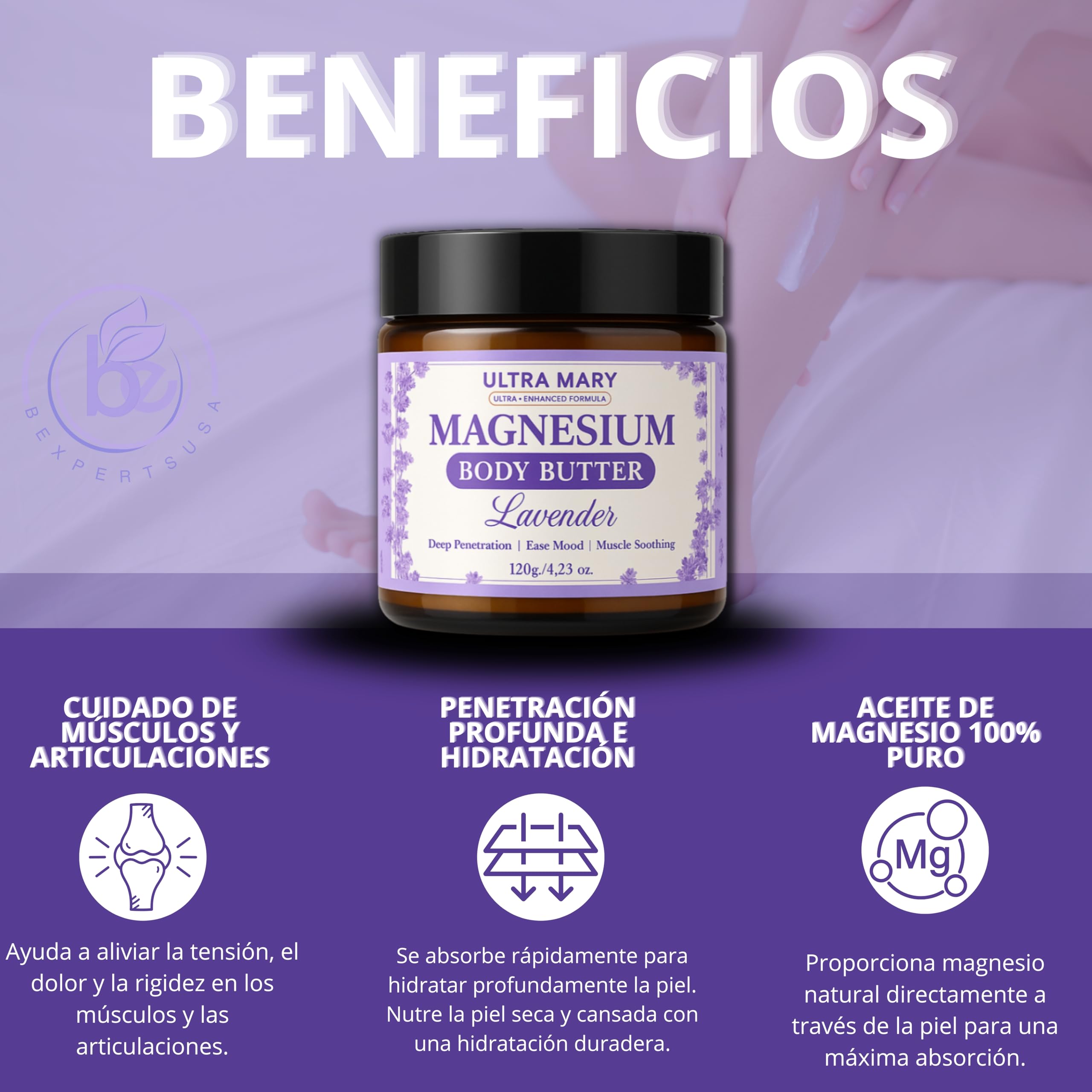 Nighttime Magnesium Cream for Pain, Nerve & Leg Cramps - Magnesium Body Butter for Sleep with Shea Butter, Jojoba Oil, Coconut Extract & Dandelion - Lavender Magnesium Lotion for Kids - 4.23oz ULTRA MARY uk supplements