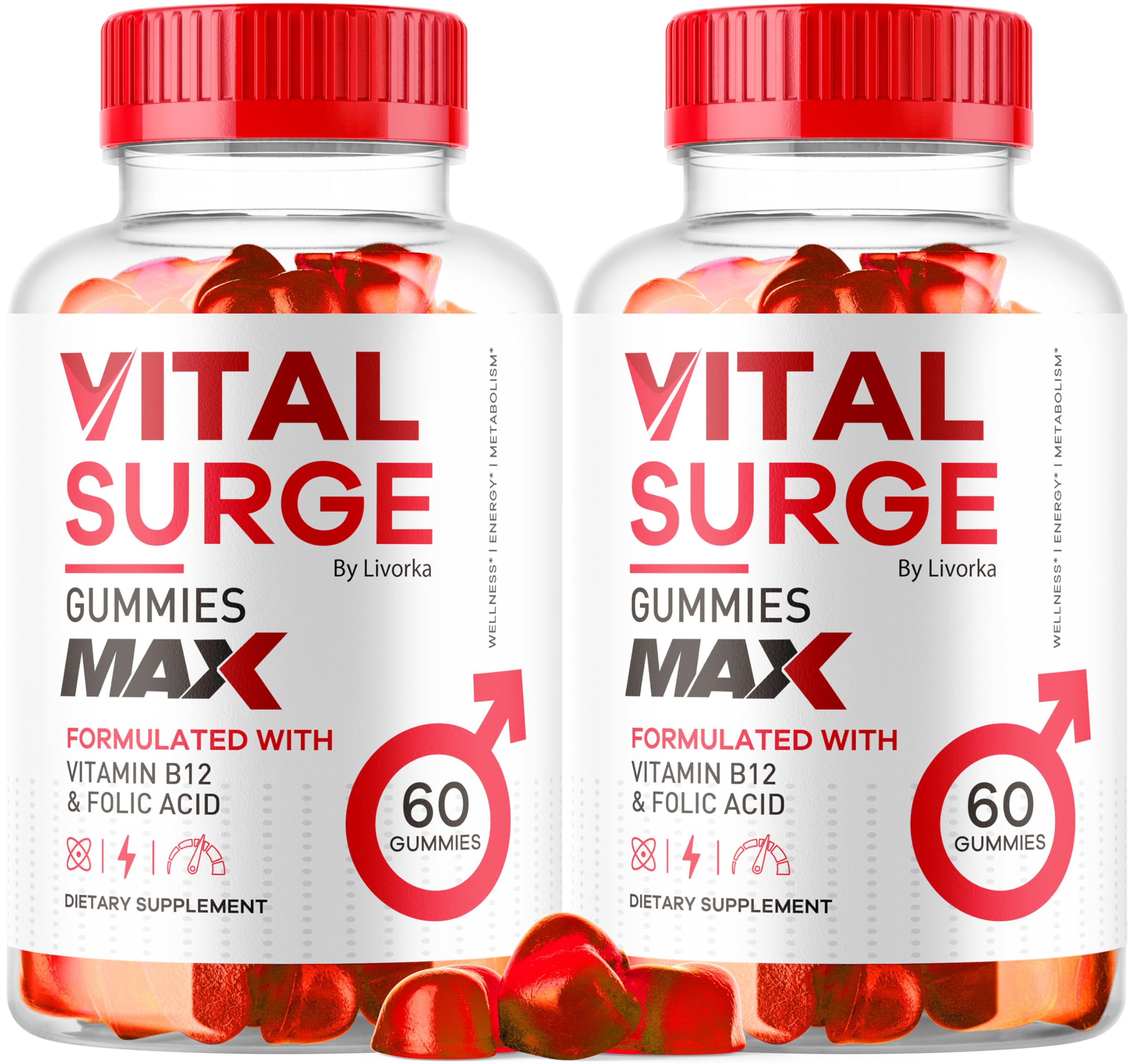 (2 Pack) Vital Surge - Vital Surge for Men, Max Maximum Strength 1050 MG, VitalSurge Supplement Support Gummy Advanced Formula, Premium Vitamin Gomitas (120 Gummies) LIVORKA uk supplements