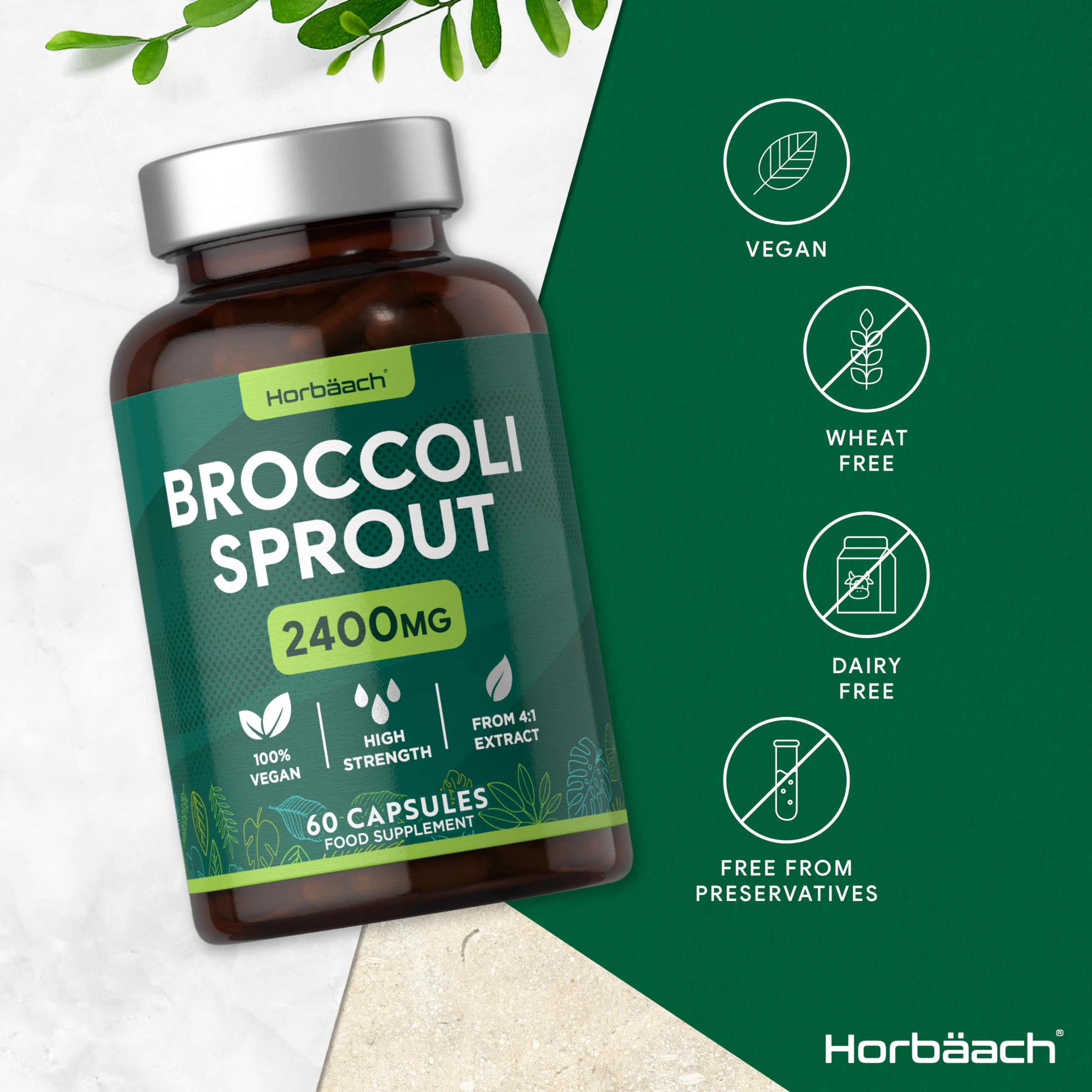 Broccoli Sprout Extract | Activated Sulforaphane Supplement | 2400mg Capsules | 60 Ct Horbäach uk supplements