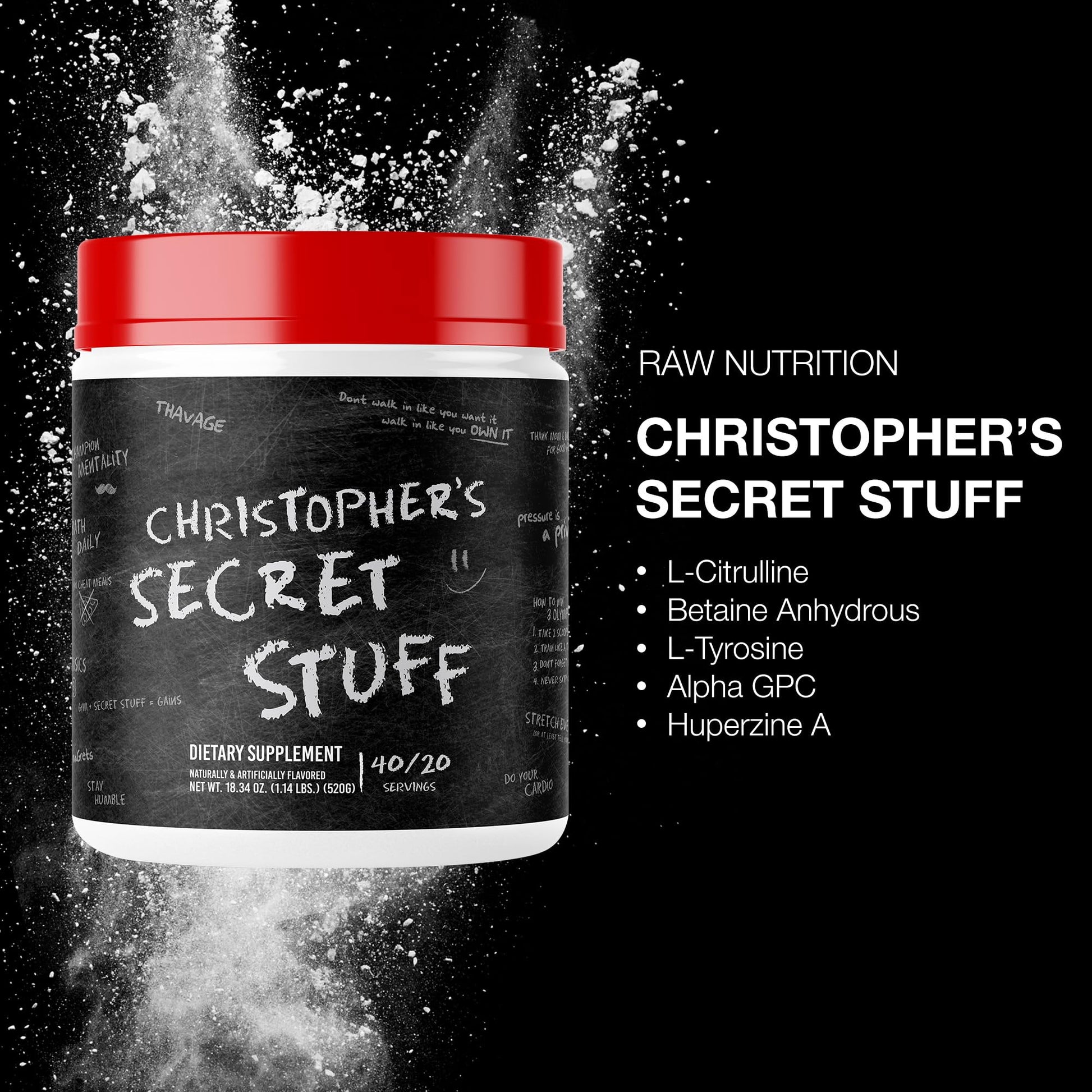 RAW Christopher's Secret Stuff Pre Workout Powder, Thavage (Tastes Like Winning) - Chris Bumstead CBUM Preworkout Supplement for Men & Women - Working Out, Hydration & Energy - 40 Servings RAW uk supplements