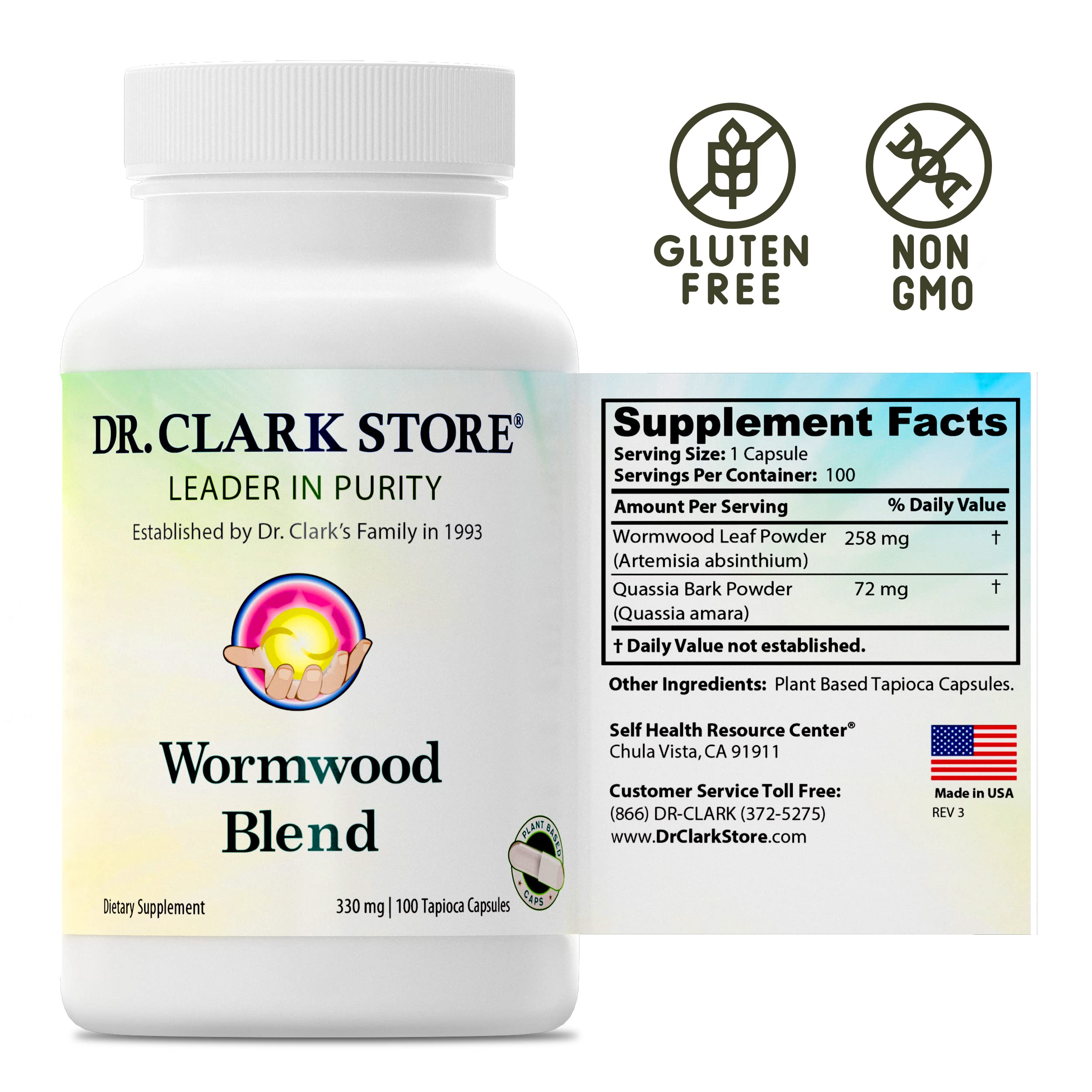 Dr Clark Superblend Wormwood Capsules - Vegetarian 330 mg, 100 Capsules - Wormwood Herb Without Artificial Preservatives, Wormwood Combination with Quassia Dr Clark Store uk supplements