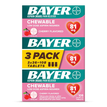 Bayer Aspirin Low Dose 81 mg Chewable Tablets, Pain Reliever, Cherry Flavored, 108 Tablets (36 Pack of 3) Bayer uk supplements