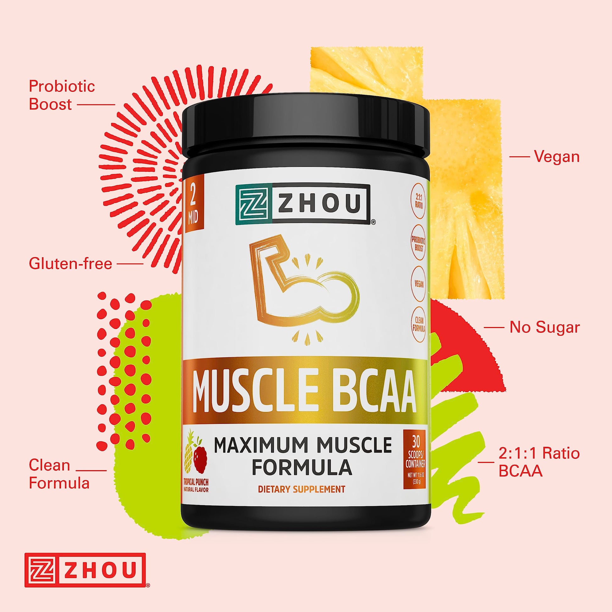 Zhou Nutrition Muscle BCAA Powder, Vegan Muscle Recovery, Natural, Clean Formula Zhou Nutrition uk supplements