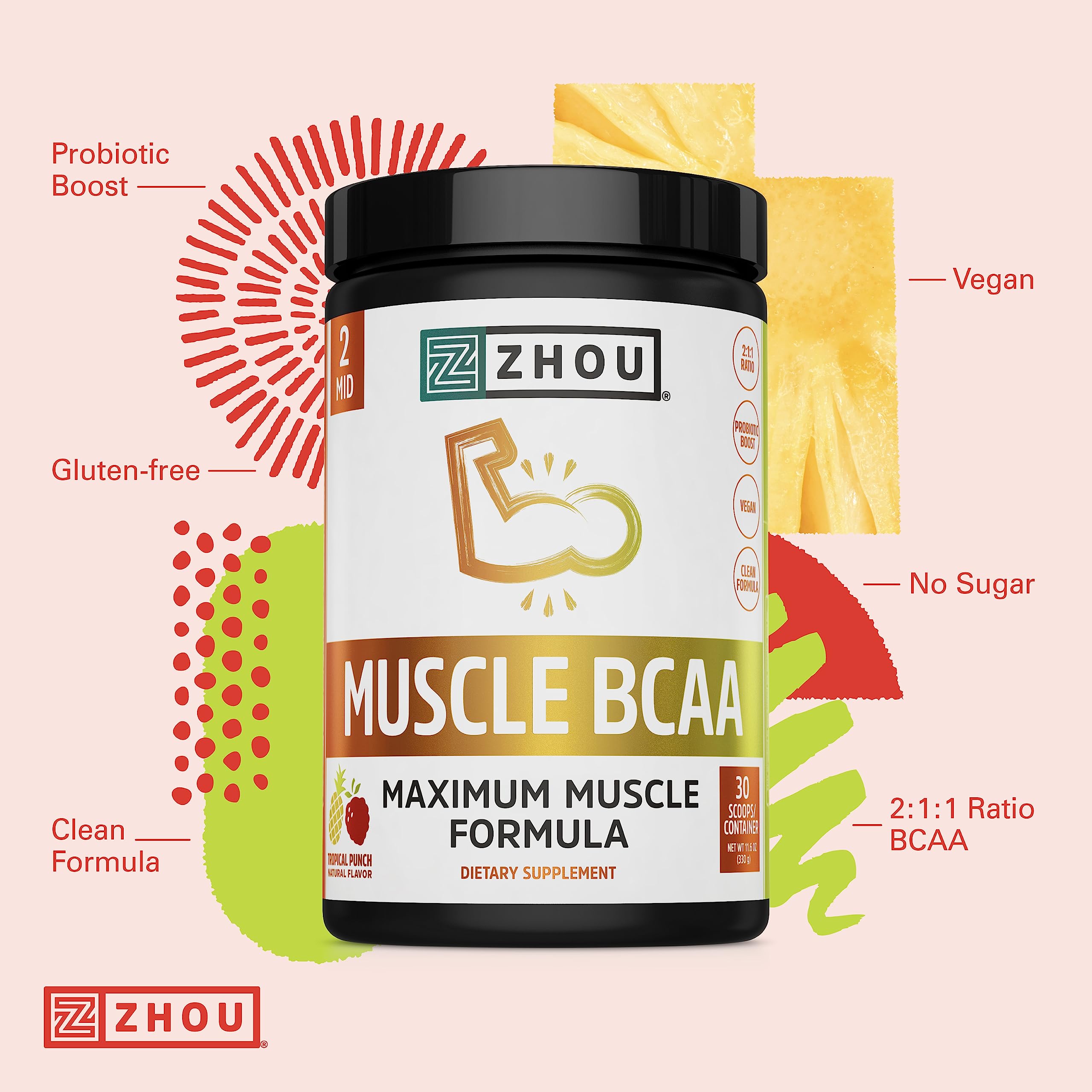 Zhou Nutrition Muscle BCAA Powder, Vegan Muscle Recovery, Natural, Clean Formula Zhou Nutrition uk supplements