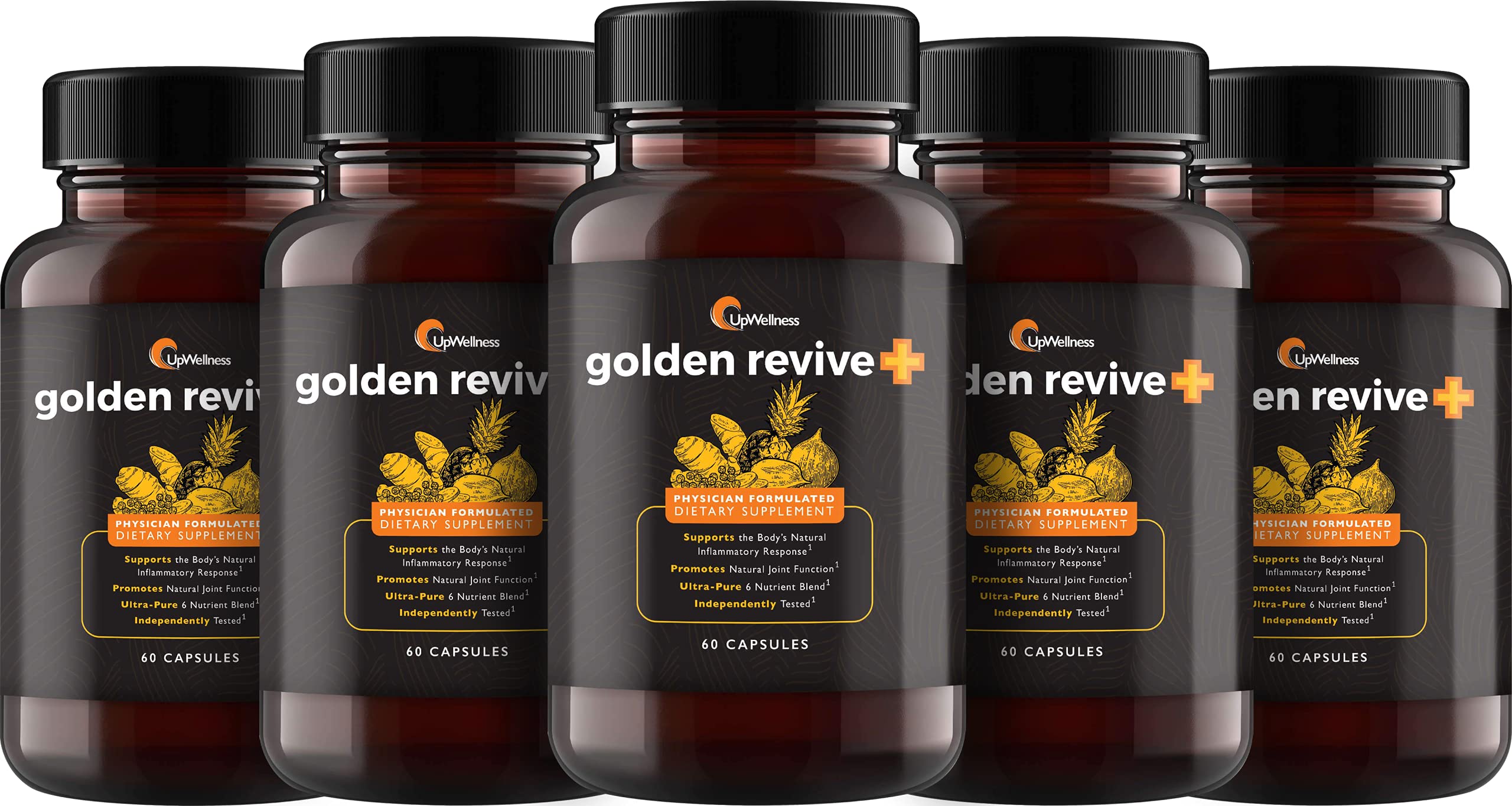 UpWellness Golden Revive + Joint Support Supplement Featuring Turmeric with Black Pepper, Quercetin, and Magnesium- Turmeric Boswellia Supplement - 6 Active Ingredients - 60 Capsules, 5 Pack UpWellness uk supplements