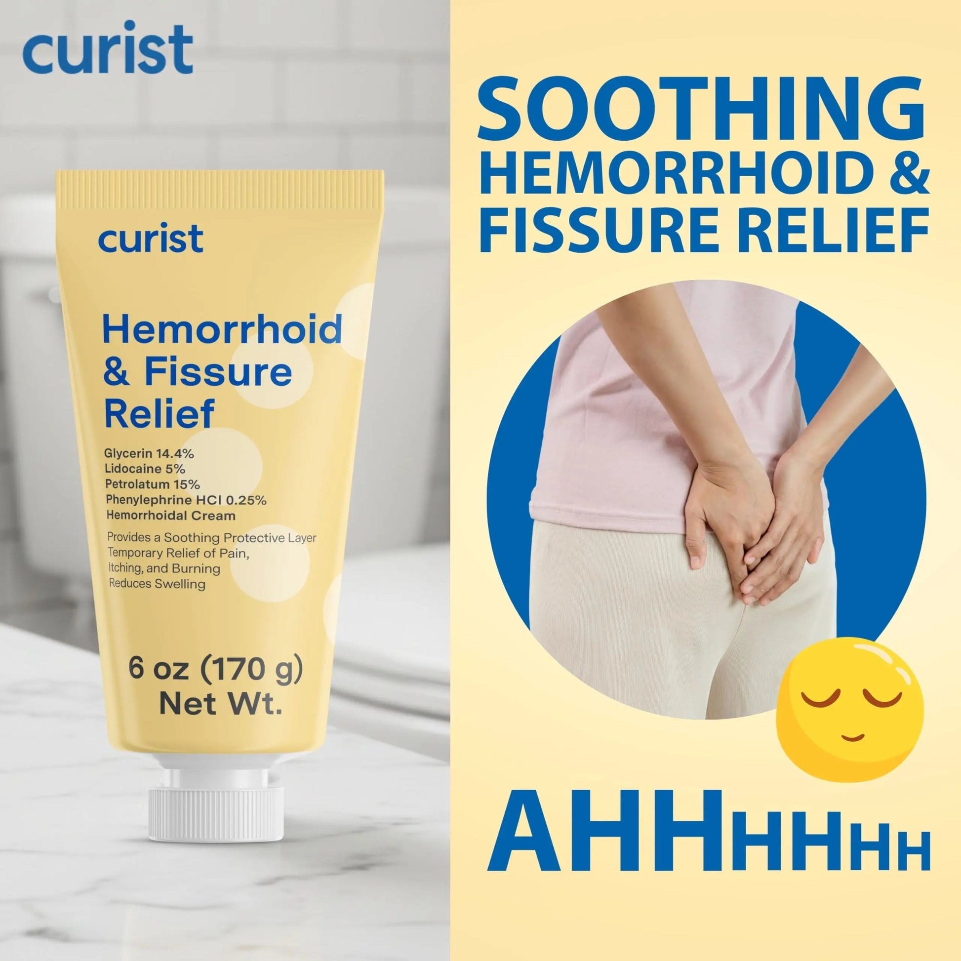 Curist Fissure and Hemorrhoid Cream with Lidocaine 5% and Phenylephrine HCl - Numbing Anal Fissure Cream Temporarily Shrinks Hemorrhoids - Reduces Itching, Swelling, & Burning - Huge Tube - 6oz Curist uk supplements