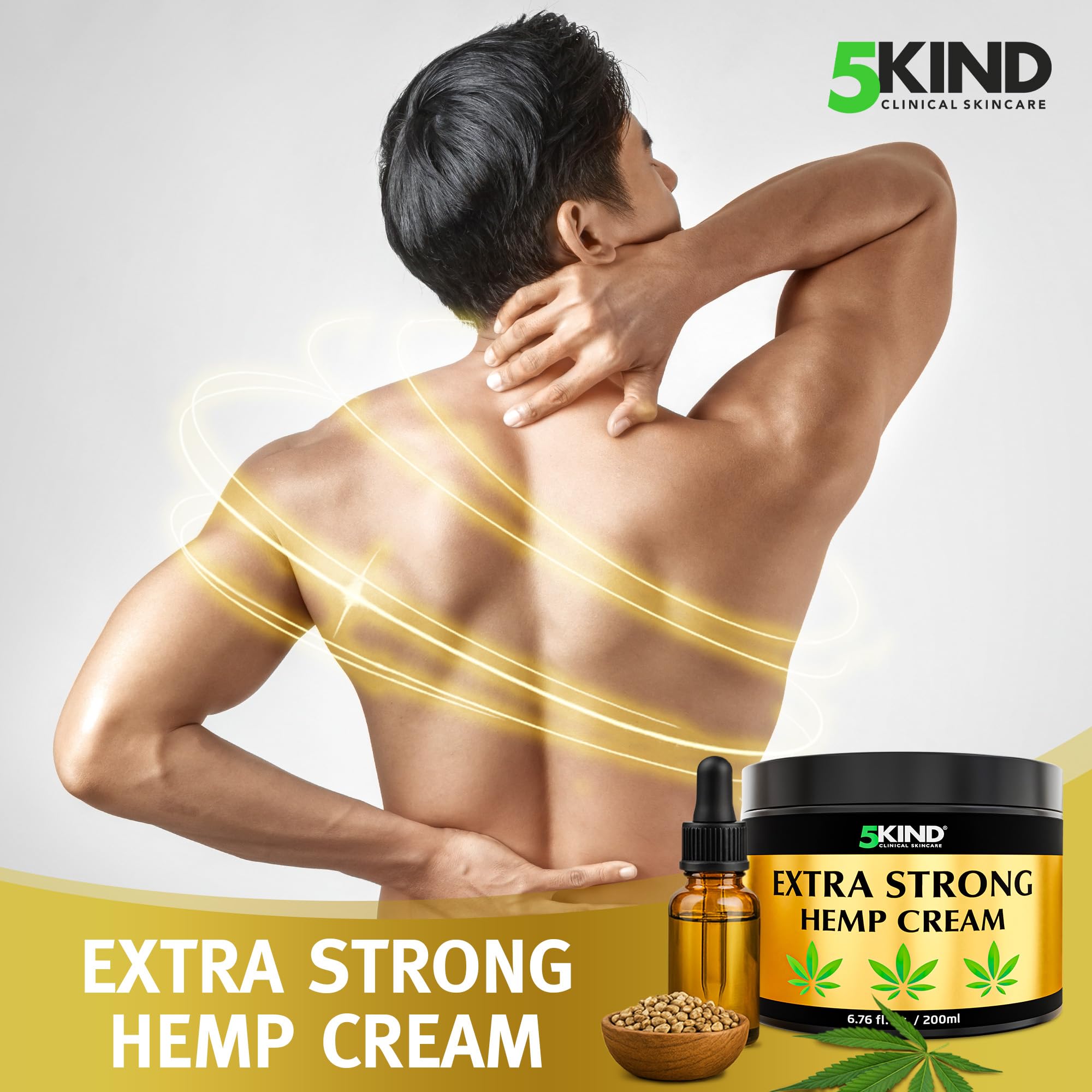 5kind Extra Strong Hemp Cream 6.76 fl oz - Maximum Strength - Natural Topical Cream - Muscle Rub for Lower Back, Joints, Neck, Knees, Shoulders 5kind clinical skincare uk supplements