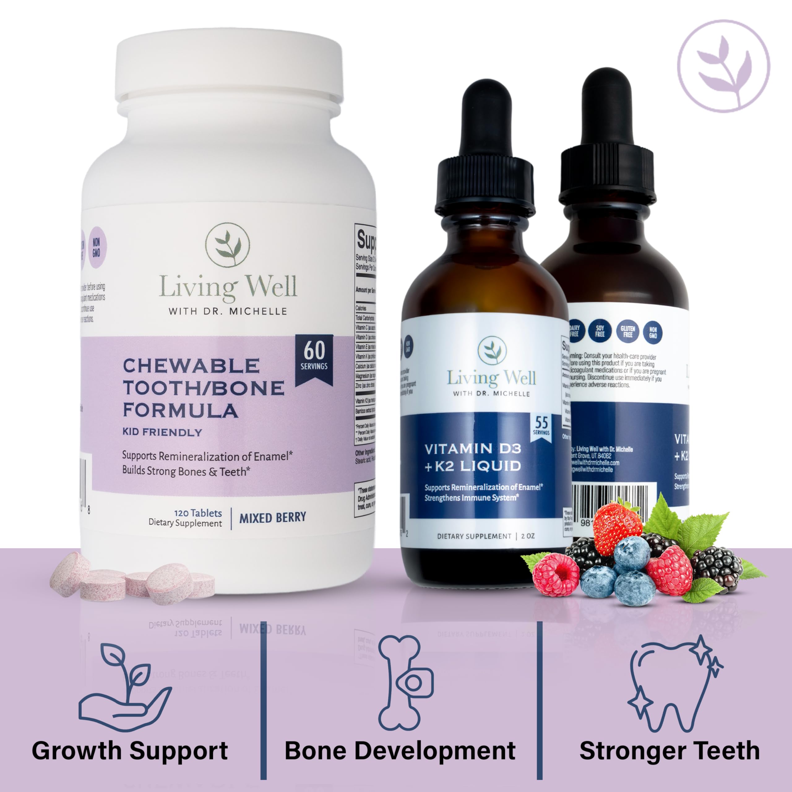 Kids Tooth & Bone Support Bundle | Chewable Calcium + D3 K2 & Liquid Vitamin D Supplement | Dentist-Developed | Strong Teeth, Enamel & Bone Health for Kids | Fluoride-Free, Non-GMO, Gluten-Free Living Well with Dr. Michelle uk supplements