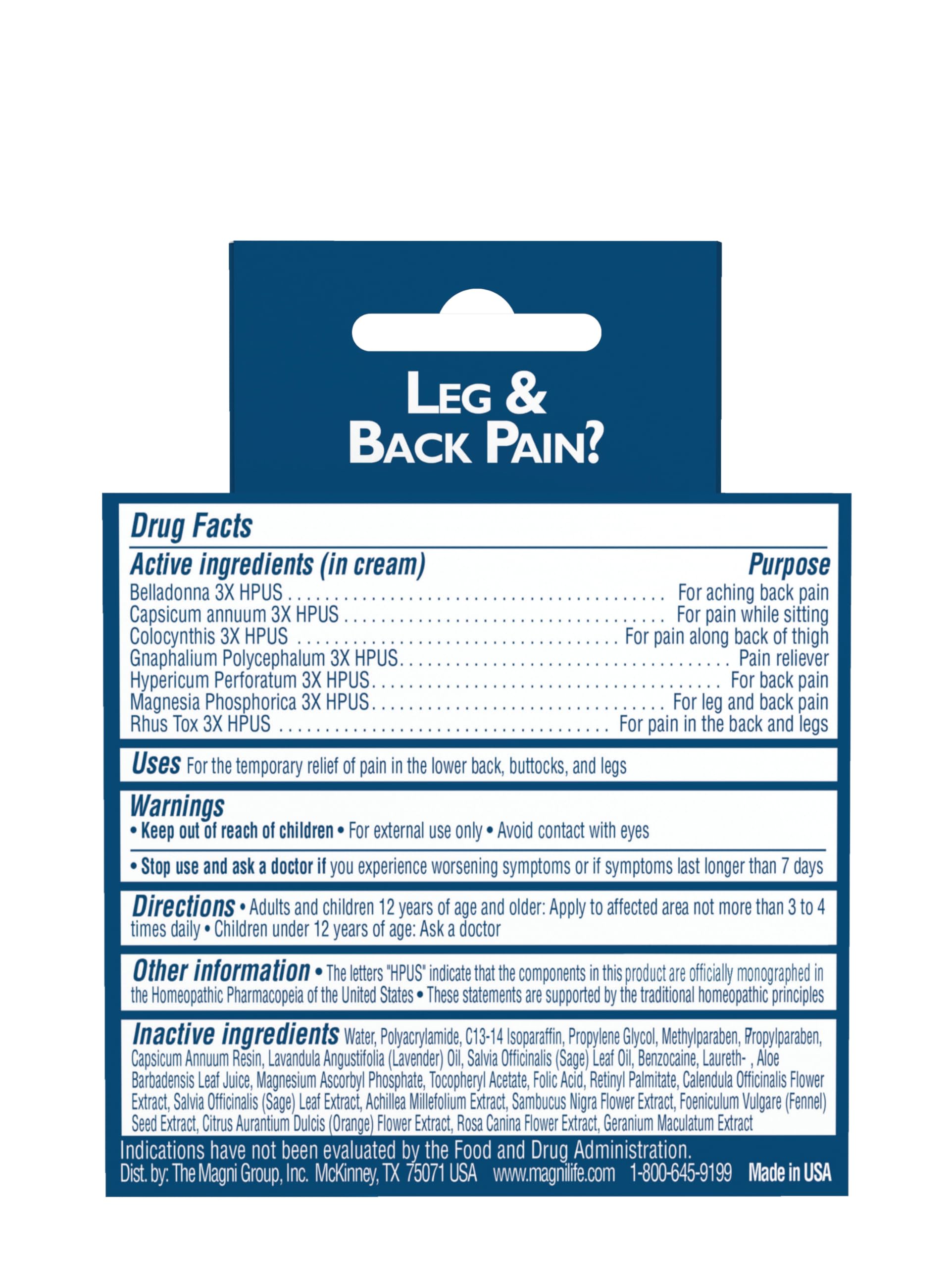 MagniLife Leg & Back Pain Relief Cream (4 oz), Topical Support for Leg Pain & Lower Back Discomfort, Fast Absorbing, No Residue, Mild Scent, Massage-in Formula MagniLife uk supplements