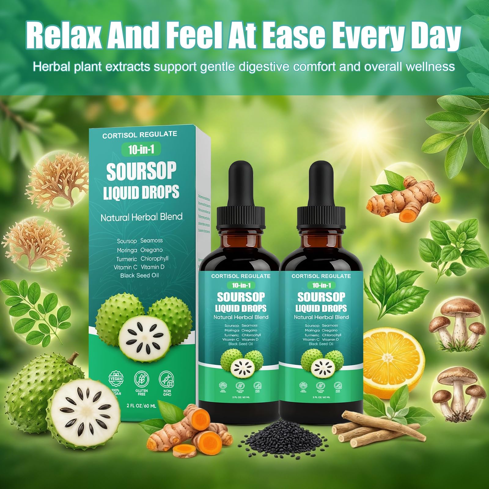 CORTISOL REGULATE Soursop Liquid Drops, 10-in-1 Blend with Sea Moss, Moringa, Turmeric, Black Seed Oil, Oregano, and More, 2 fl oz (1 Pack) CORTISOL REGULATE uk supplements