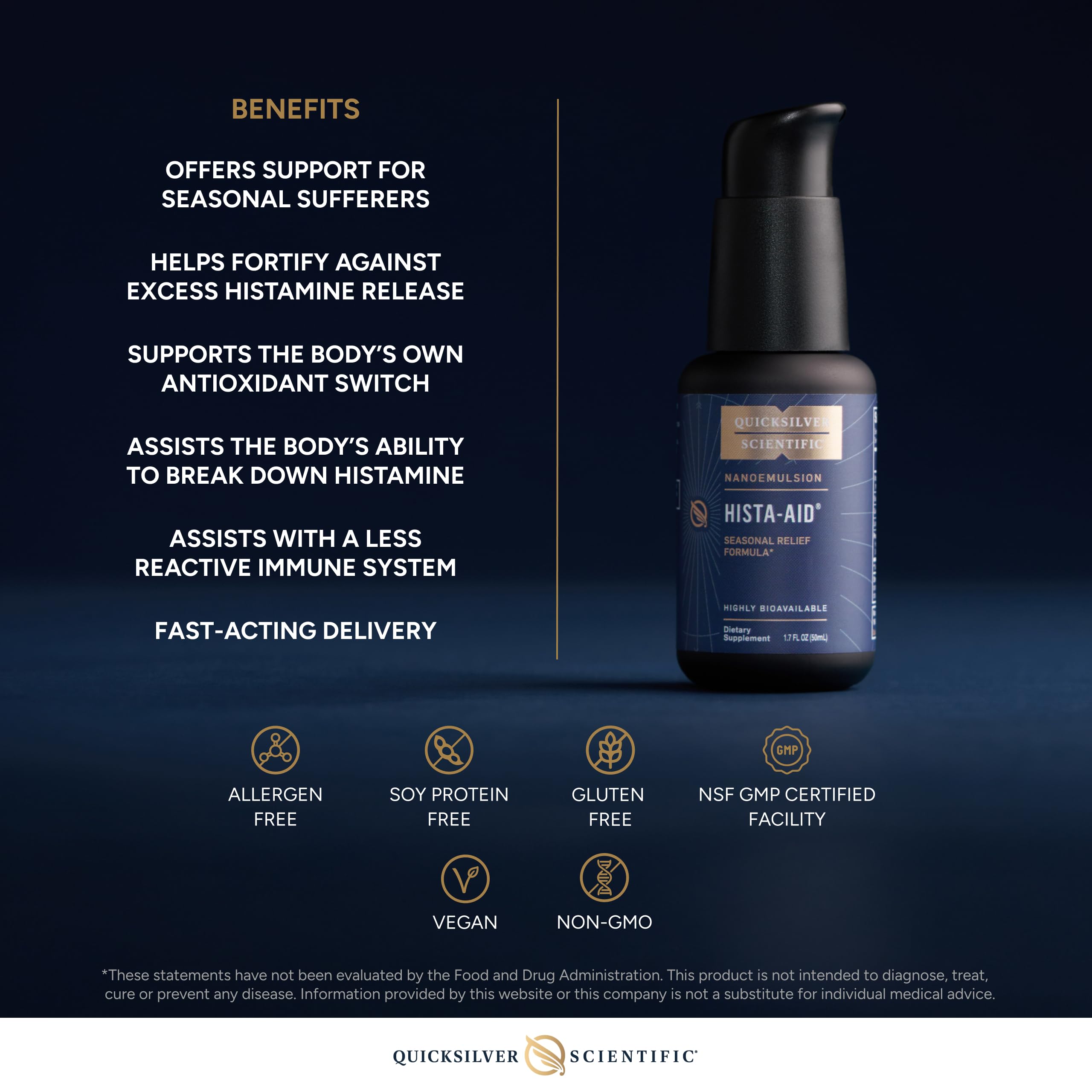 Quicksilver Scientific Nanoemulsified Hista-Aid - Flavonoids to Help Maintain Healthy Histamine Levels - Liposomal Vitamin C, DIM, Luteolin & Quercetin Liquid (50ml) Quicksilver Scientific uk supplements