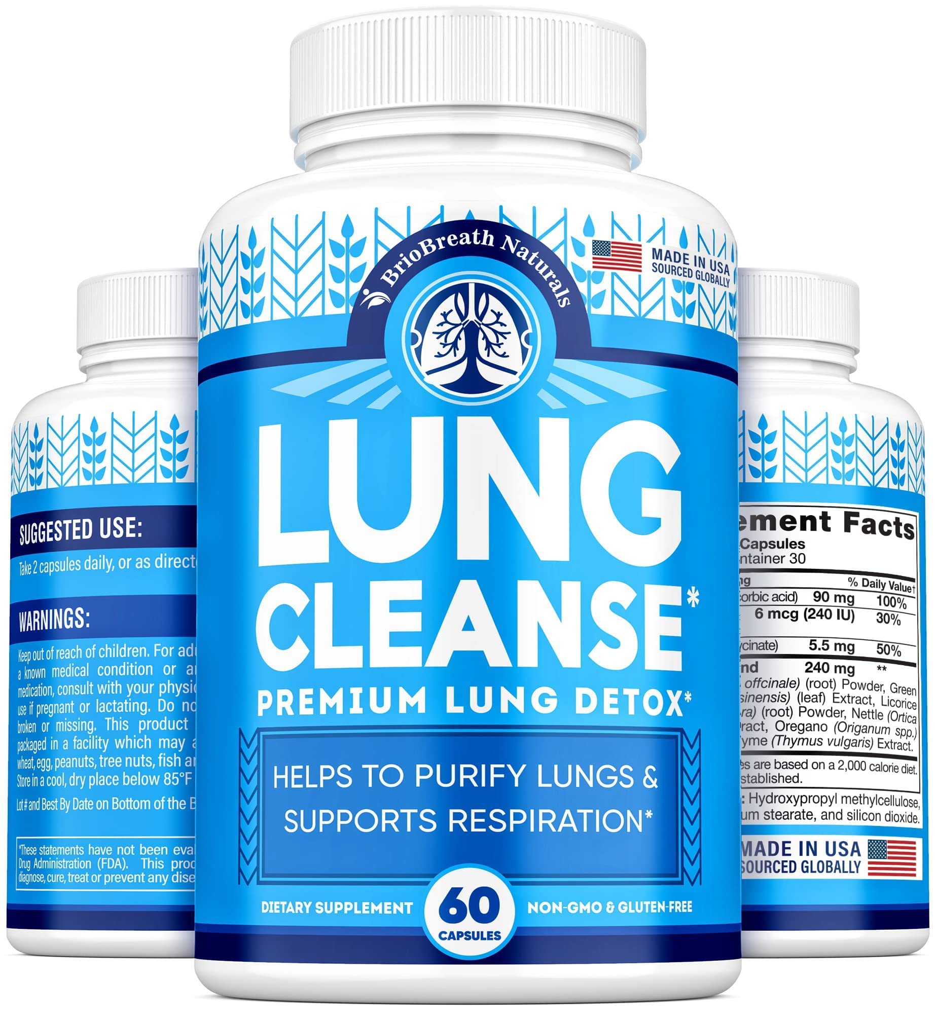 Lung Support Supplement - Natural Capsules for Lung Cleanse and Detox BRIOBREATH NATURALS uk supplements