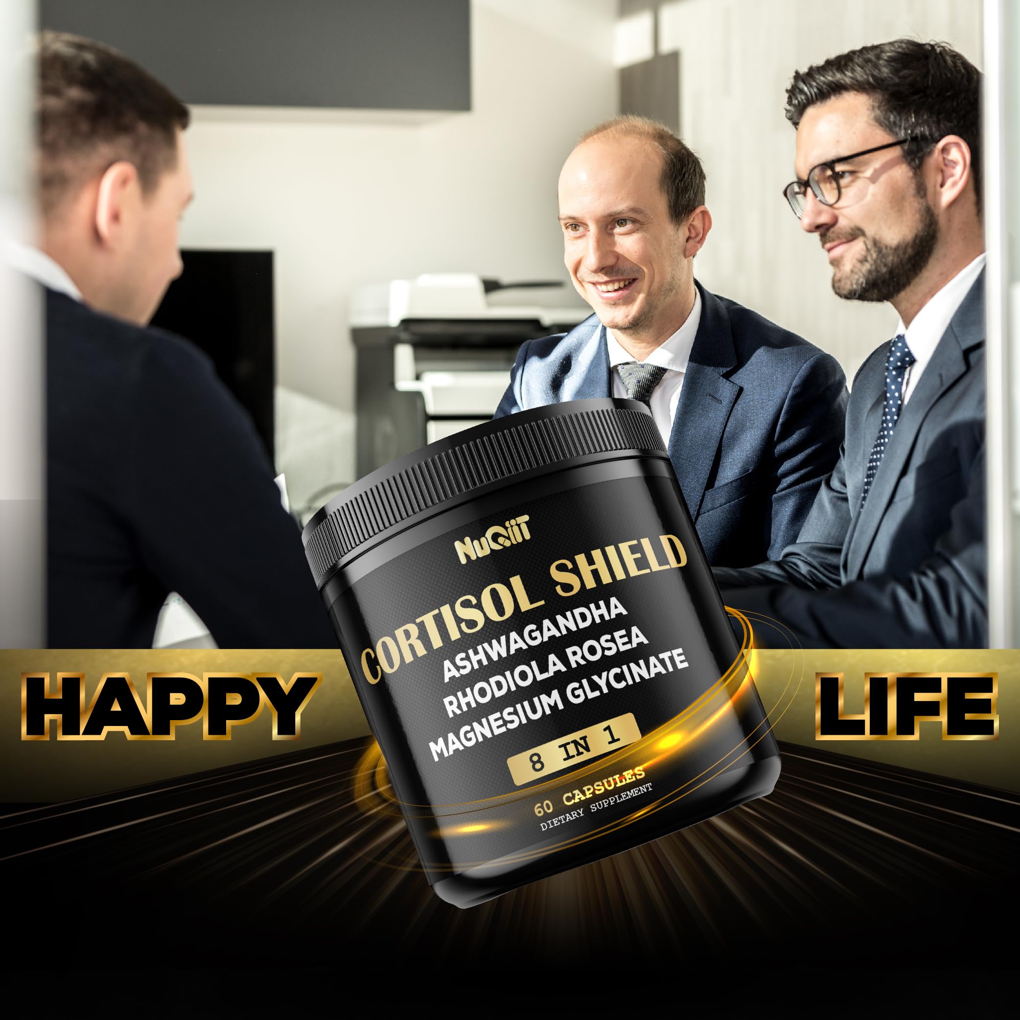 8in1 Cortisol Shield - Ashwagandha and Magnesium, Rhodiola Rosea, Lions Mane, Sea Moss, Turmeric, St Jonh's Wort - Mind& Mood Balance, Rest Well, Support Immume - 60 Capsules NUQIIT uk supplements