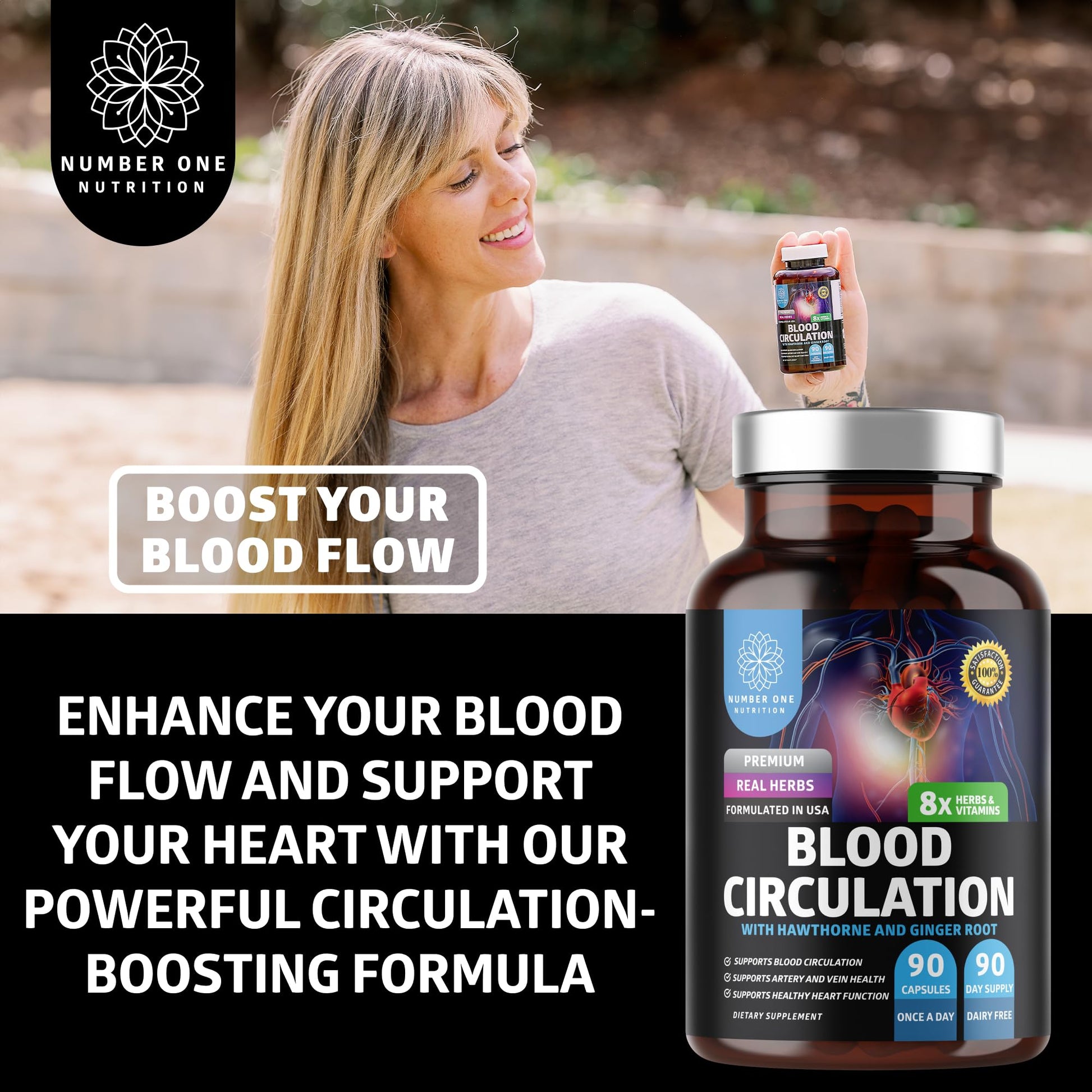 Number One Nutrition Premium Blood Circulation Supplement for Women and Men [8 Powerful Herbs & Vitamins] All Natural Blood Flow Supplement with Hawthorn, Butchers Broom and Cayenne Pepper, 90 Caps Number One Nutrition uk supplements