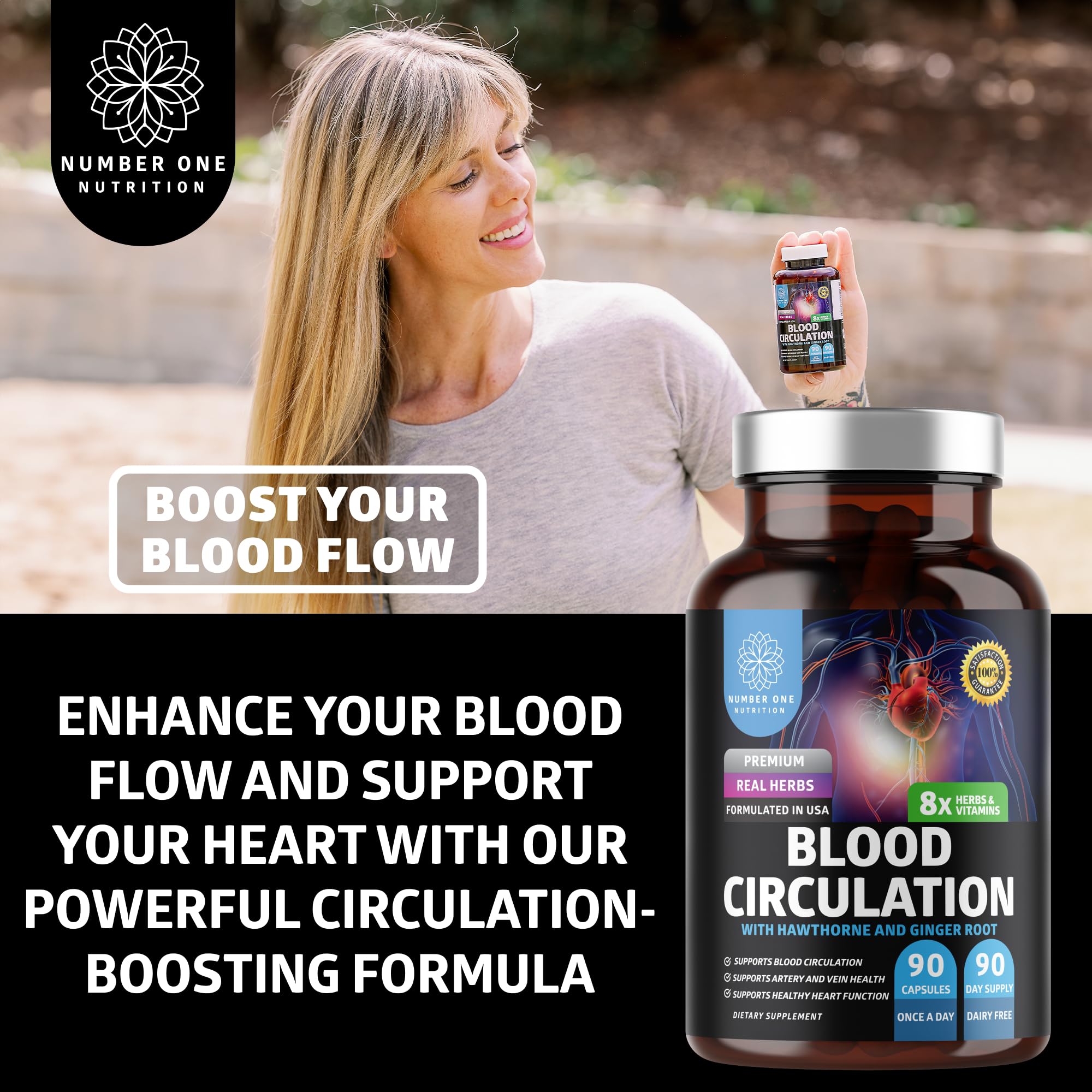 Number One Nutrition Premium Blood Circulation Supplement for Women and Men [8 Powerful Herbs & Vitamins] All Natural Blood Flow Supplement with Hawthorn, Butchers Broom and Cayenne Pepper, 90 Caps Number One Nutrition uk supplements