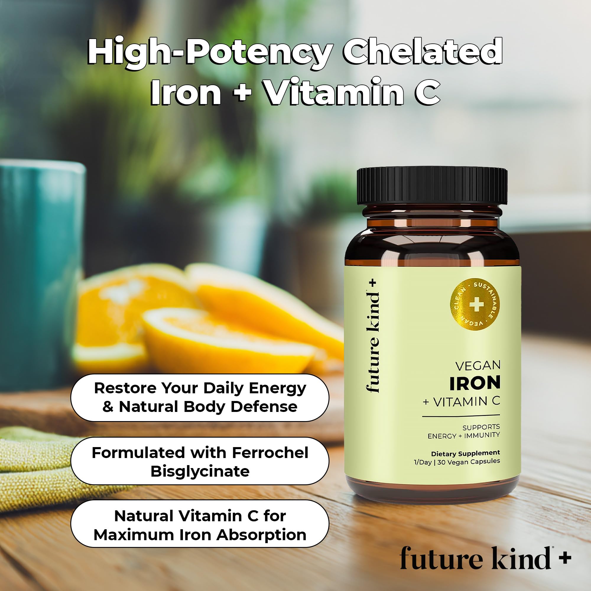 Future Kind Iron Supplement for Women and Men, Daily Energy & Focus, Chelated Iron Bisglycinate, 18mg 100% DV with Vitamin C for Absorption - Gentle on Stomach, Non-GMO Vegan Capsules, 30 Day Supply Future Kind uk supplements
