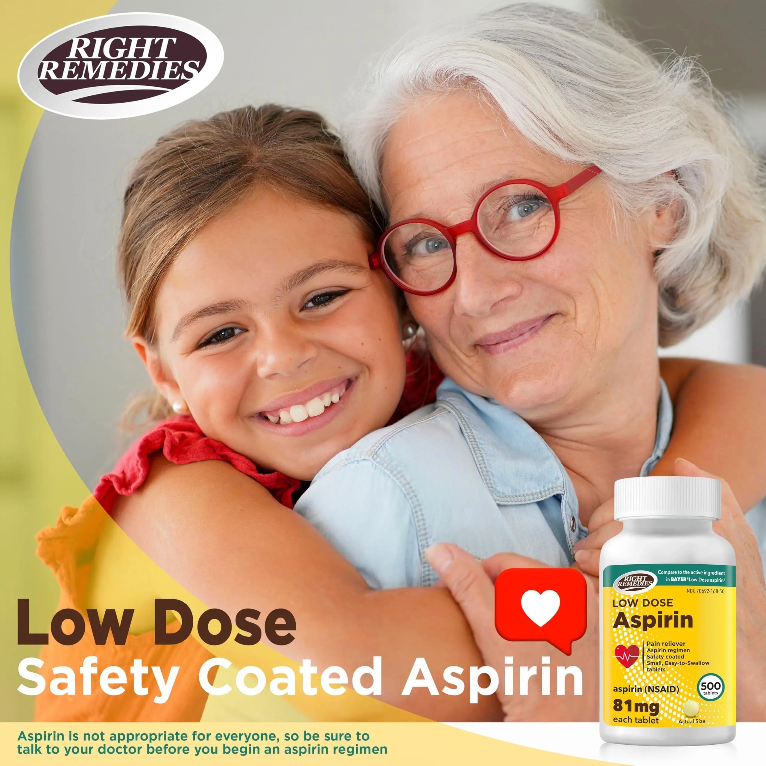 RIGHT REMEDIES Low Dose Aspirin 81mg, Enteric Coated Tablets, NSAID Pain Reliever & Fever Reducer for Adults, Compare to the Active Ingredient in Bayer® Low Dose Aspirin (500ct) RIGHT REMEDIES uk supplements