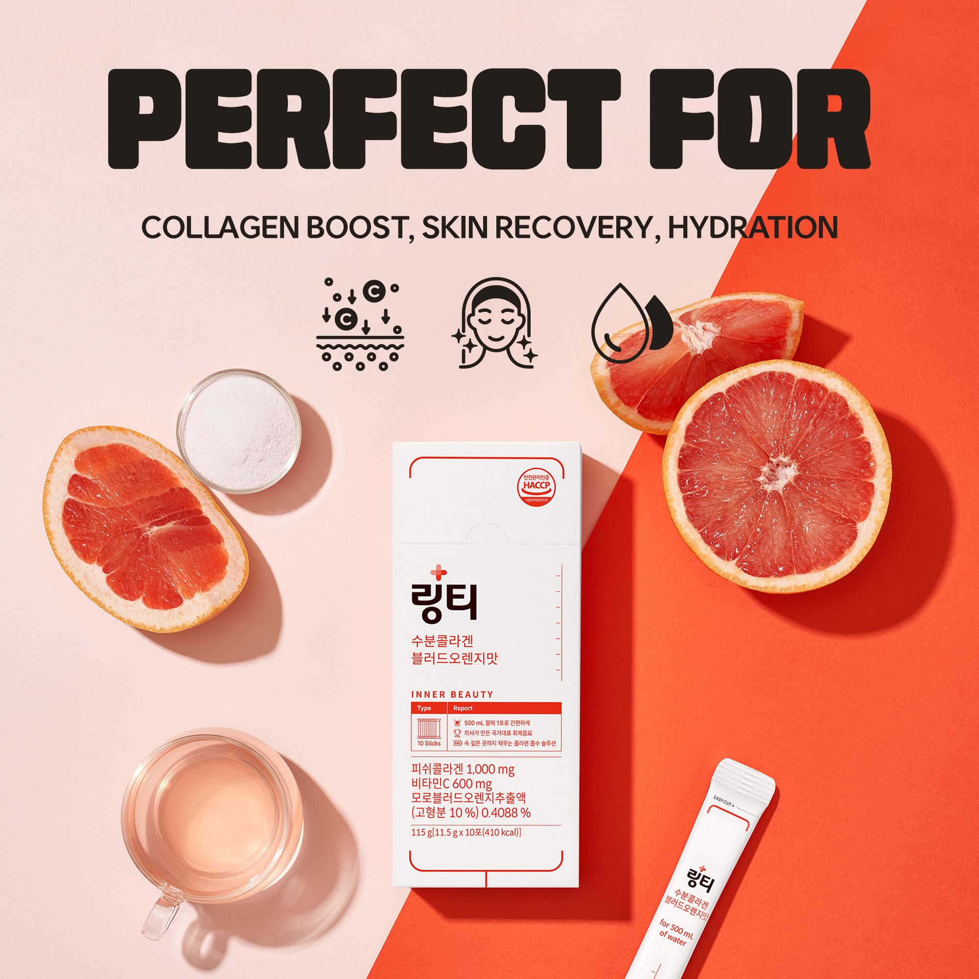 LINGTEA Doctor Developed Hydration Aqua Collagen Drink Mix -Blood Orange Flavor | 1,000mg Ultra-Micro Collagen | Maximum Absorption | Rapid Hydration | Vitamin C | Anti-Aging | Skin Health | 10 Count LINGTEA uk supplements