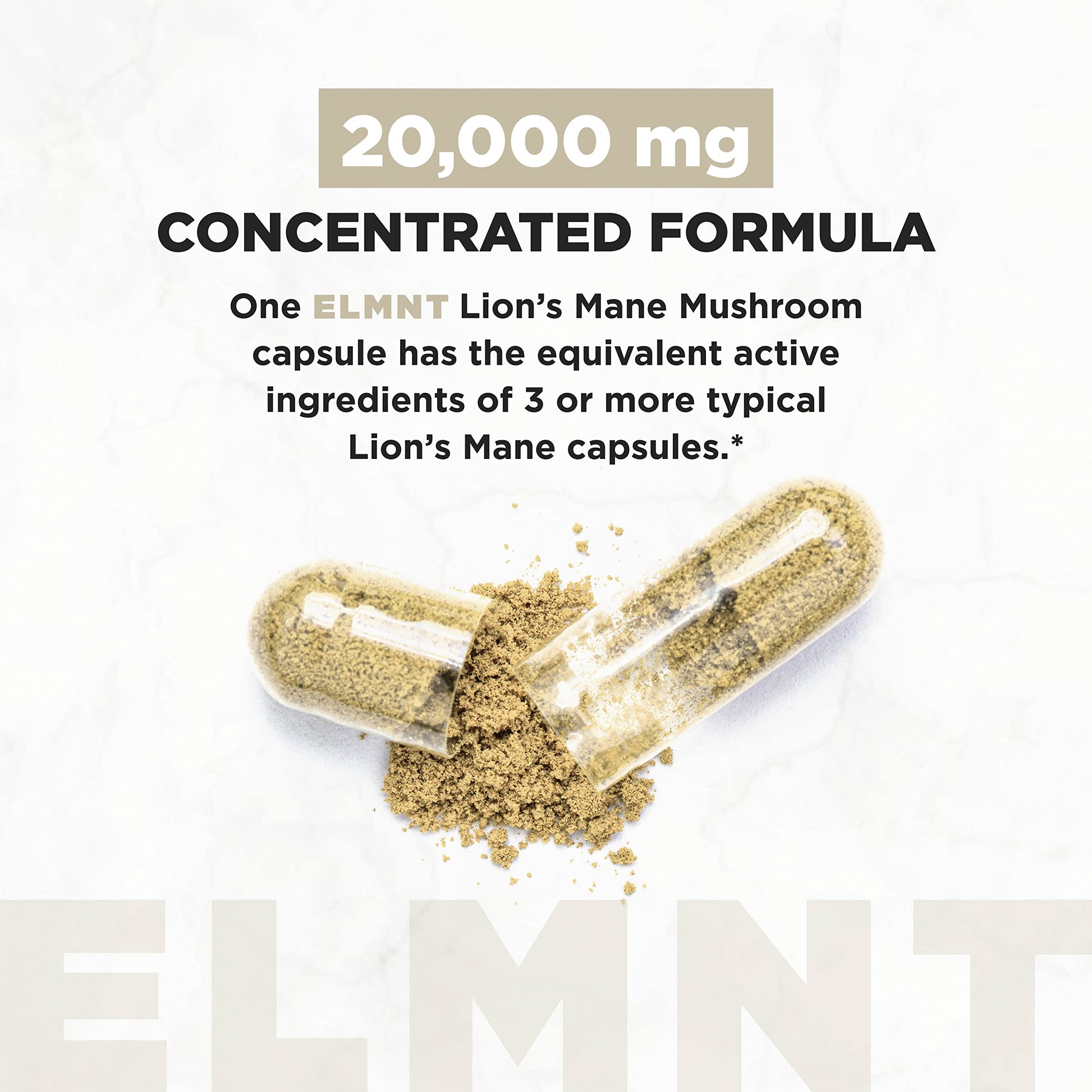20,000mg 16x Strength Lions Mane Supplement Capsules Super Nootropic w. Ashwagandha & Rhodiola - Highest Potency Lion's Mane Mushroom Extract 50% Polysaccharides Brain Supplements for Memory and Focus TERRA ELMNT uk supplements