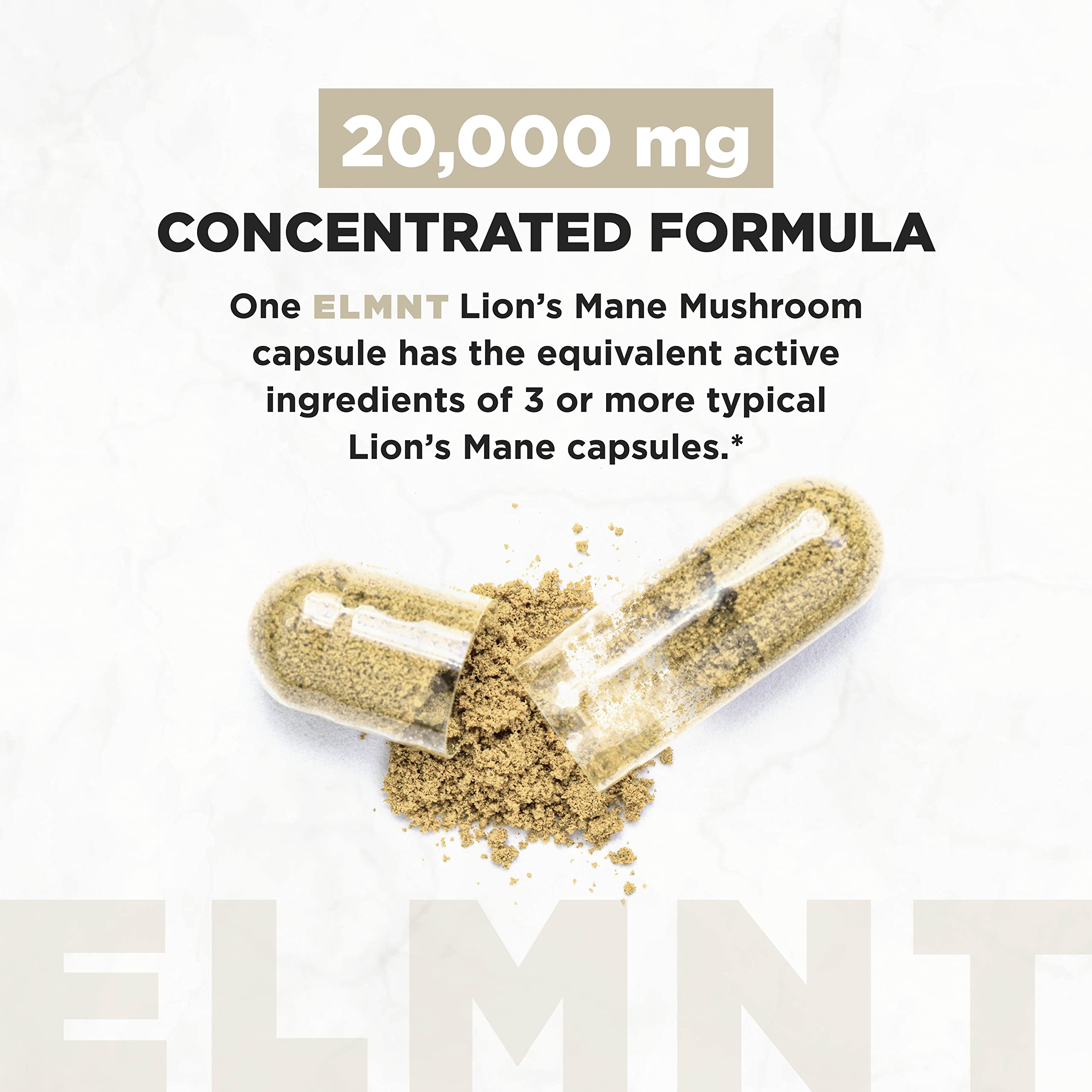 20,000mg 16x Strength Lions Mane Supplement Capsules Super Nootropic w. Ashwagandha & Rhodiola - Highest Potency Lion's Mane Mushroom Extract 50% Polysaccharides Brain Supplements for Memory and Focus TERRA ELMNT uk supplements