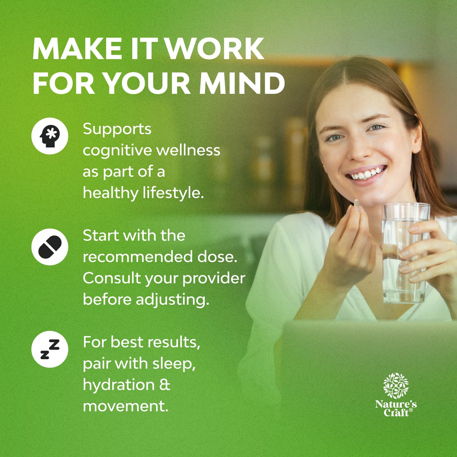 Nootropic Memory Supplement for Brain Support - Memory Pills for Brain Boost and Natural Energy Booster - Vitamin B 12 Bacopa Monnieri Rhodiola Rosea DMAE Ginkgo Biloba Phosphatidylserine Supplement Natures Craft uk supplements