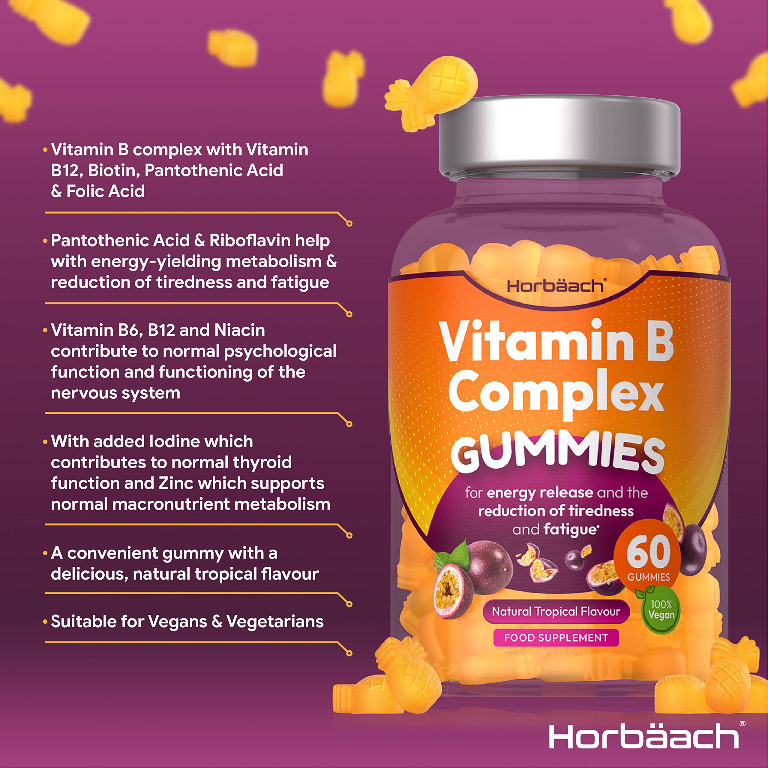 Vitamin B Complex Gummies | 60 Vegan Gummies - Tablet Alternative | High Strength B12 Horbäach uk supplements